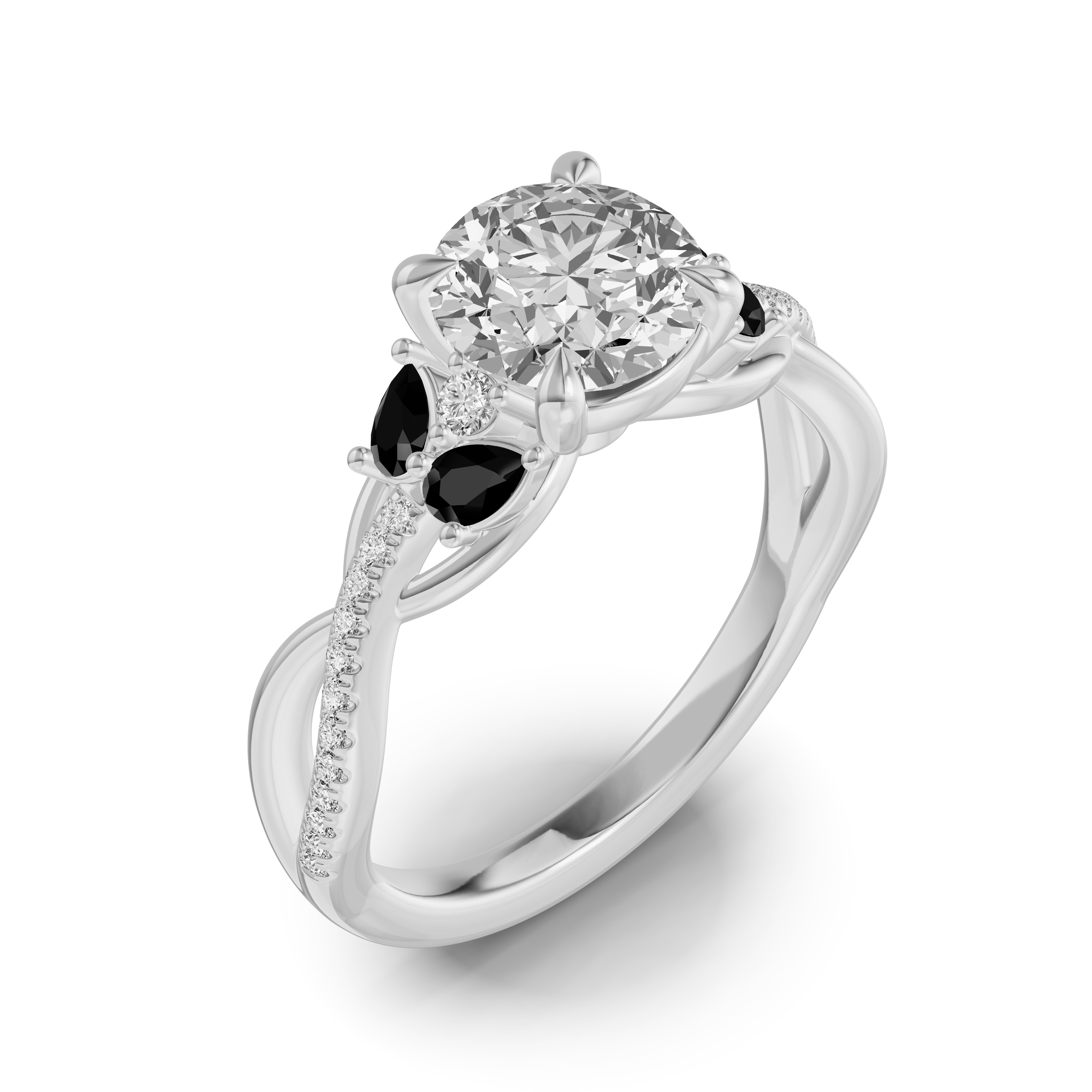 Papillon Twist Pave Black Diamond Engagement Ring