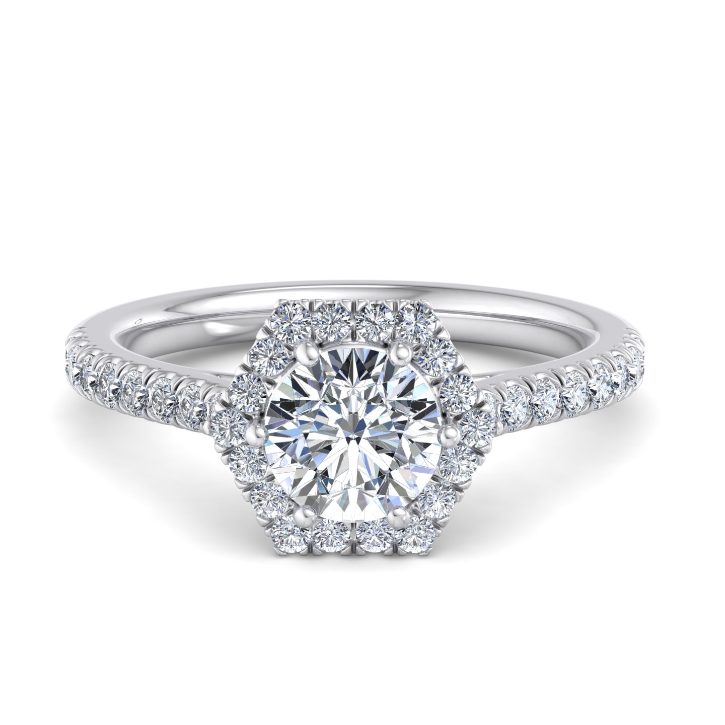 Lily Hexagon Frame Halo Engagement Ring