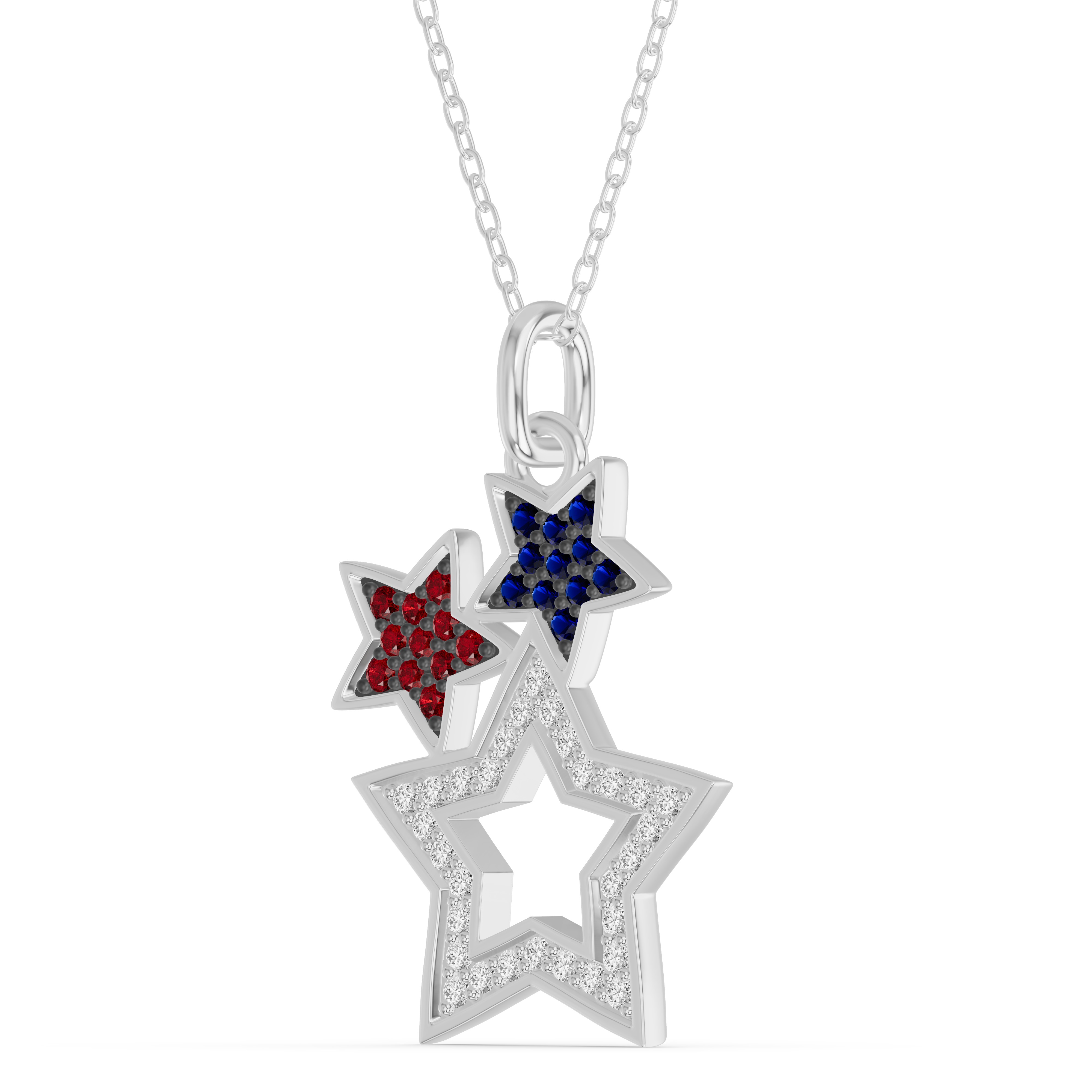 Triple Star Pave Diamond Necklace