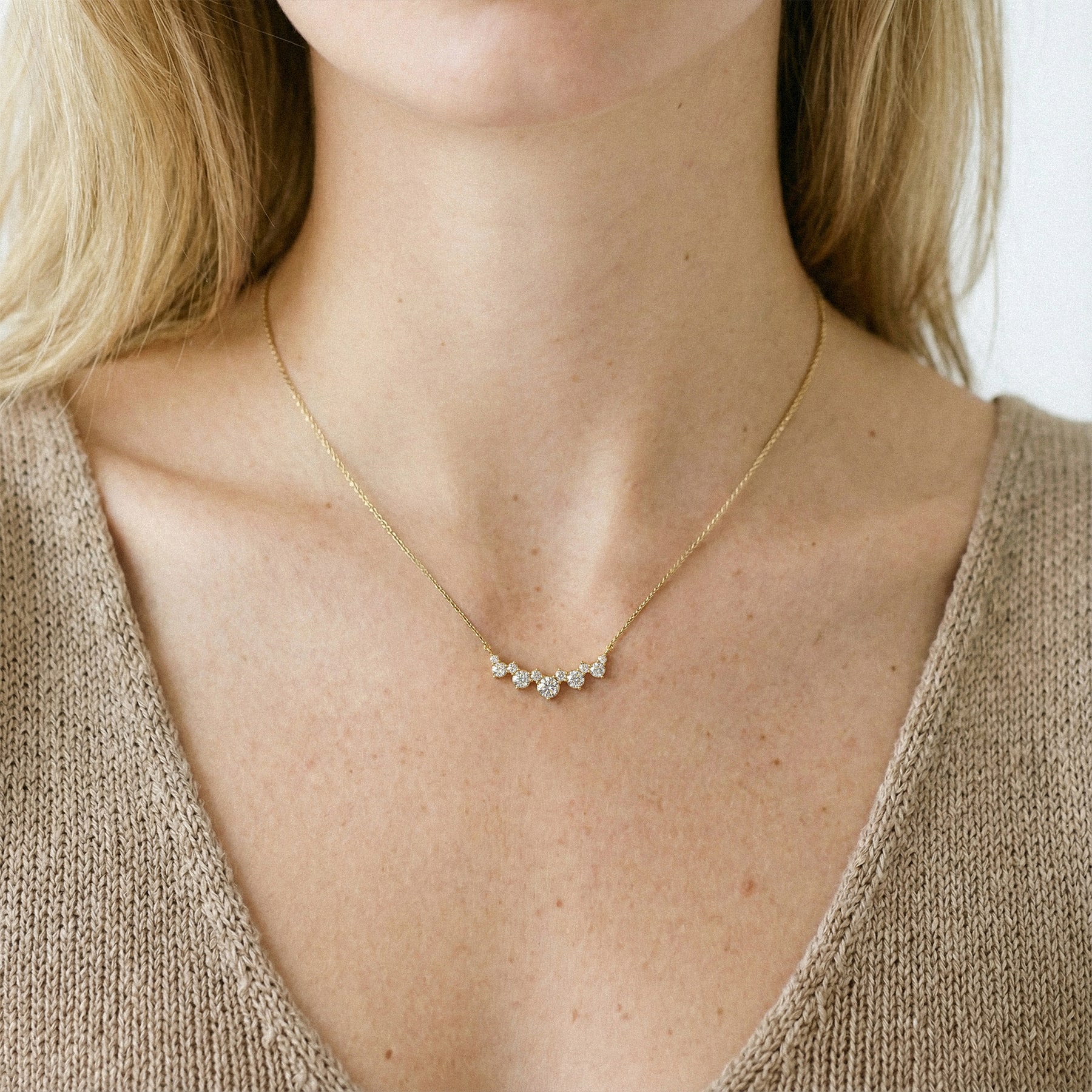 Scattered Round Lab Grown Diamond Curved Necklace