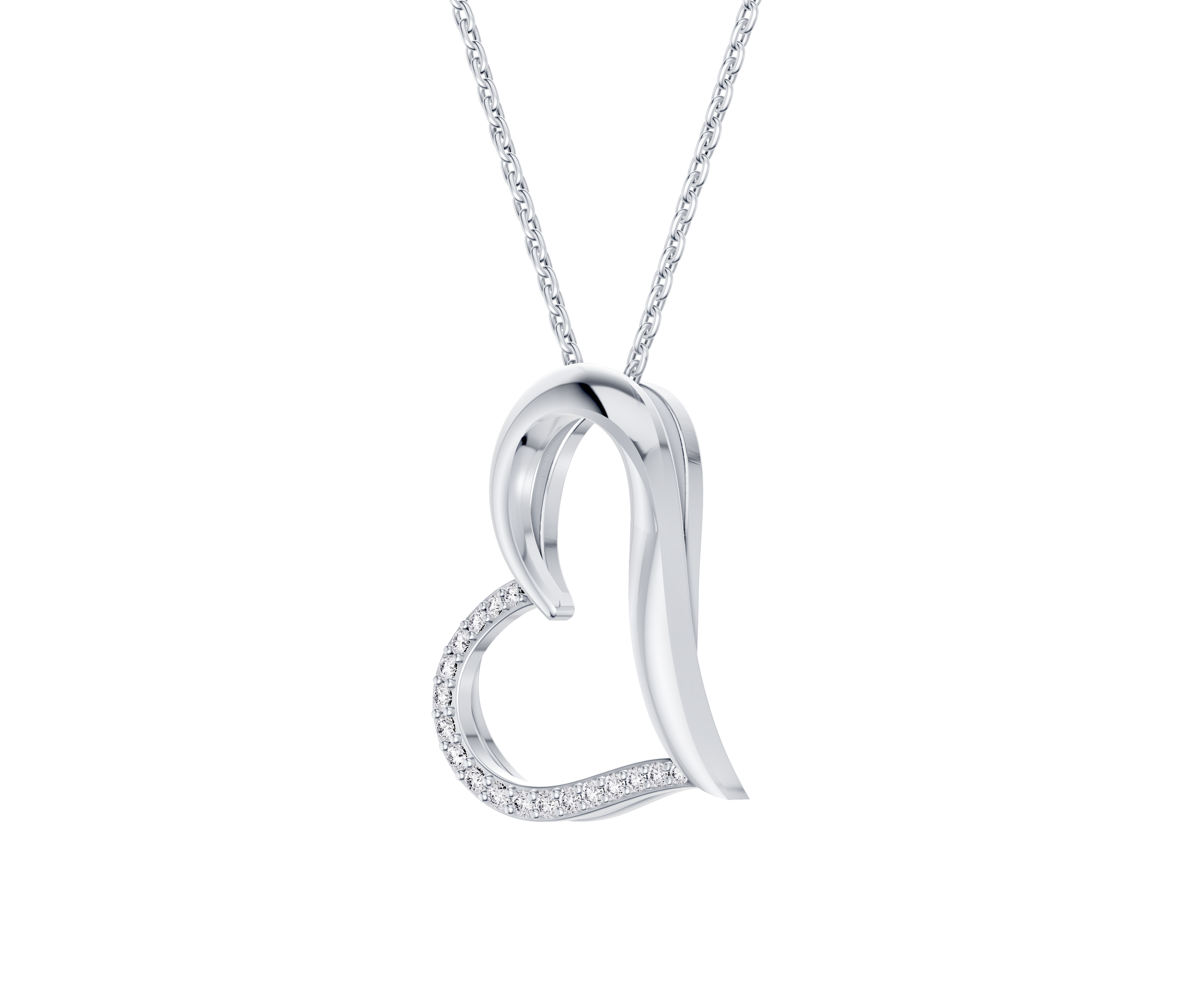Embrace Pave Lab Diamond Heart Silver Pendant