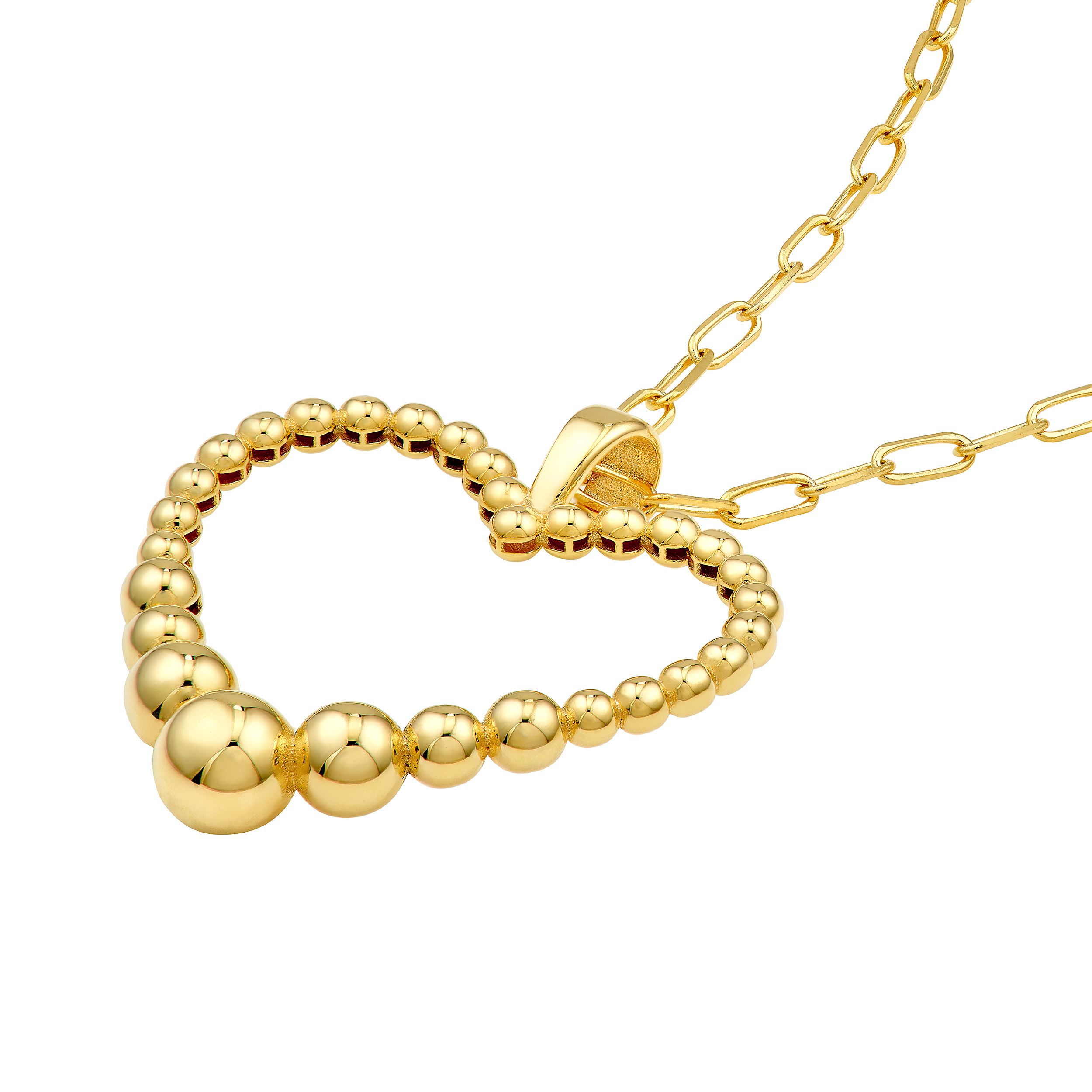 Graduated Bead Heart Gold Necklace