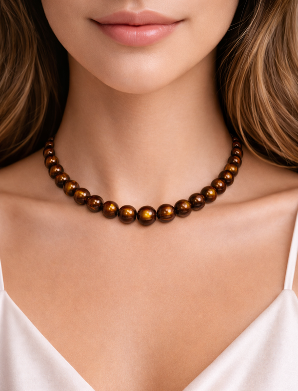 Chocolate Freshwater Pearl Necklace (9–10mm)