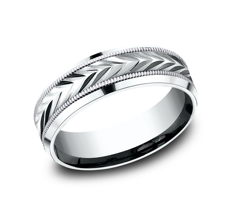 Etched Grain Beveled Edge Comfort-Fit Band (7mm)