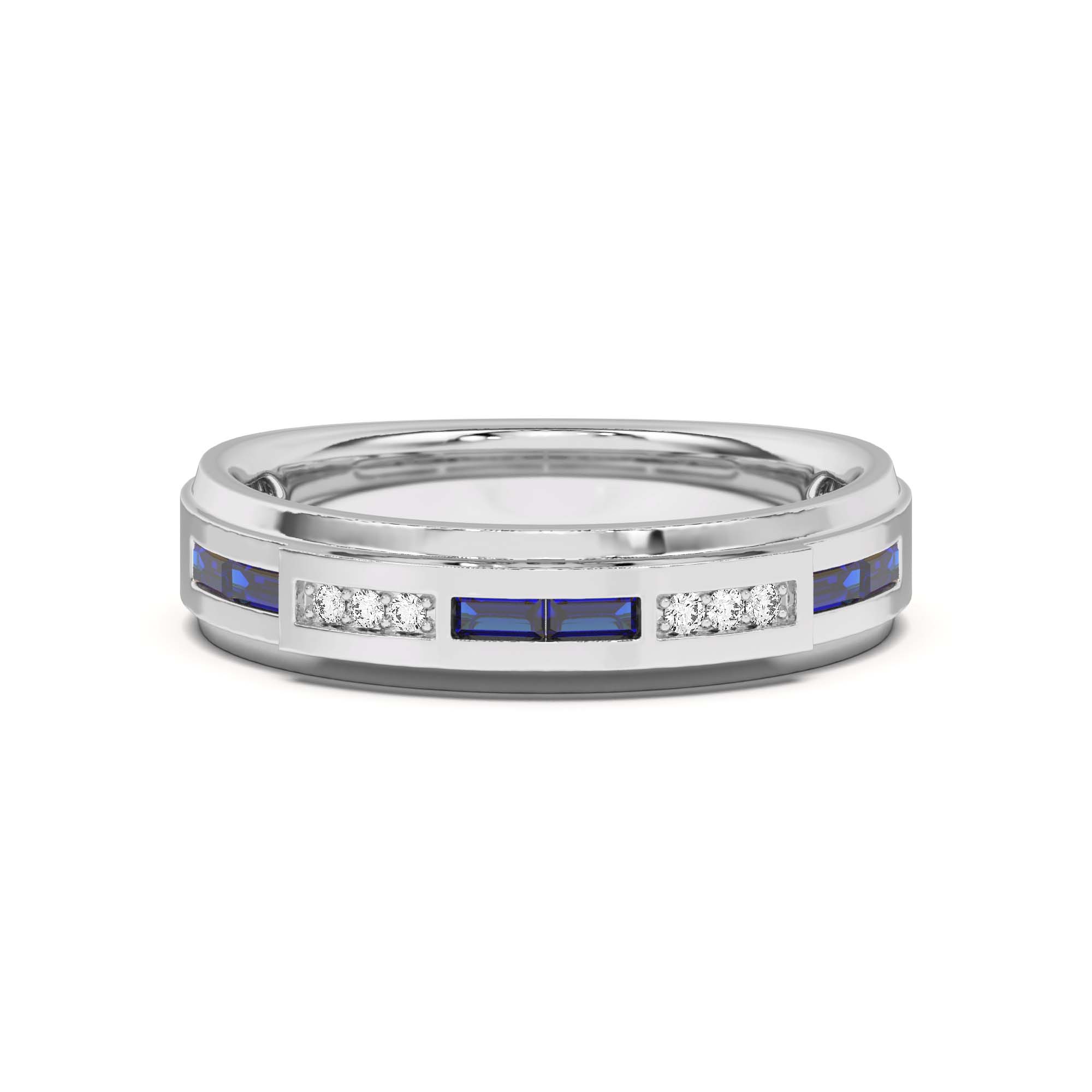Sapphire Baguette and Round Diamond Band