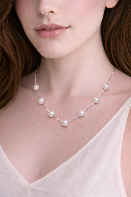 Freshwater Pearl Station Necklace (8-9mm)