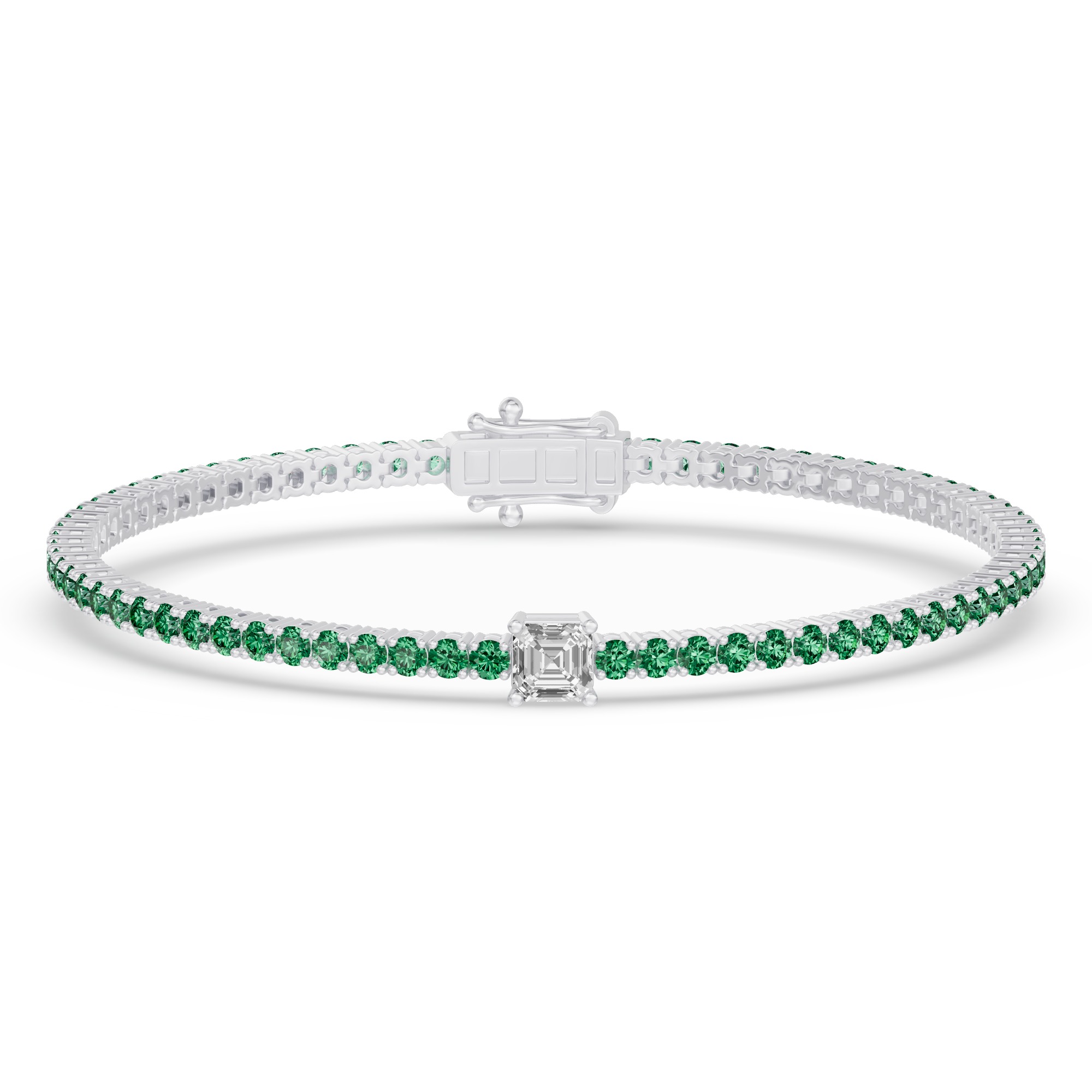 Lunava Green Emerald & Asscher Diamond Tennis Bracelet