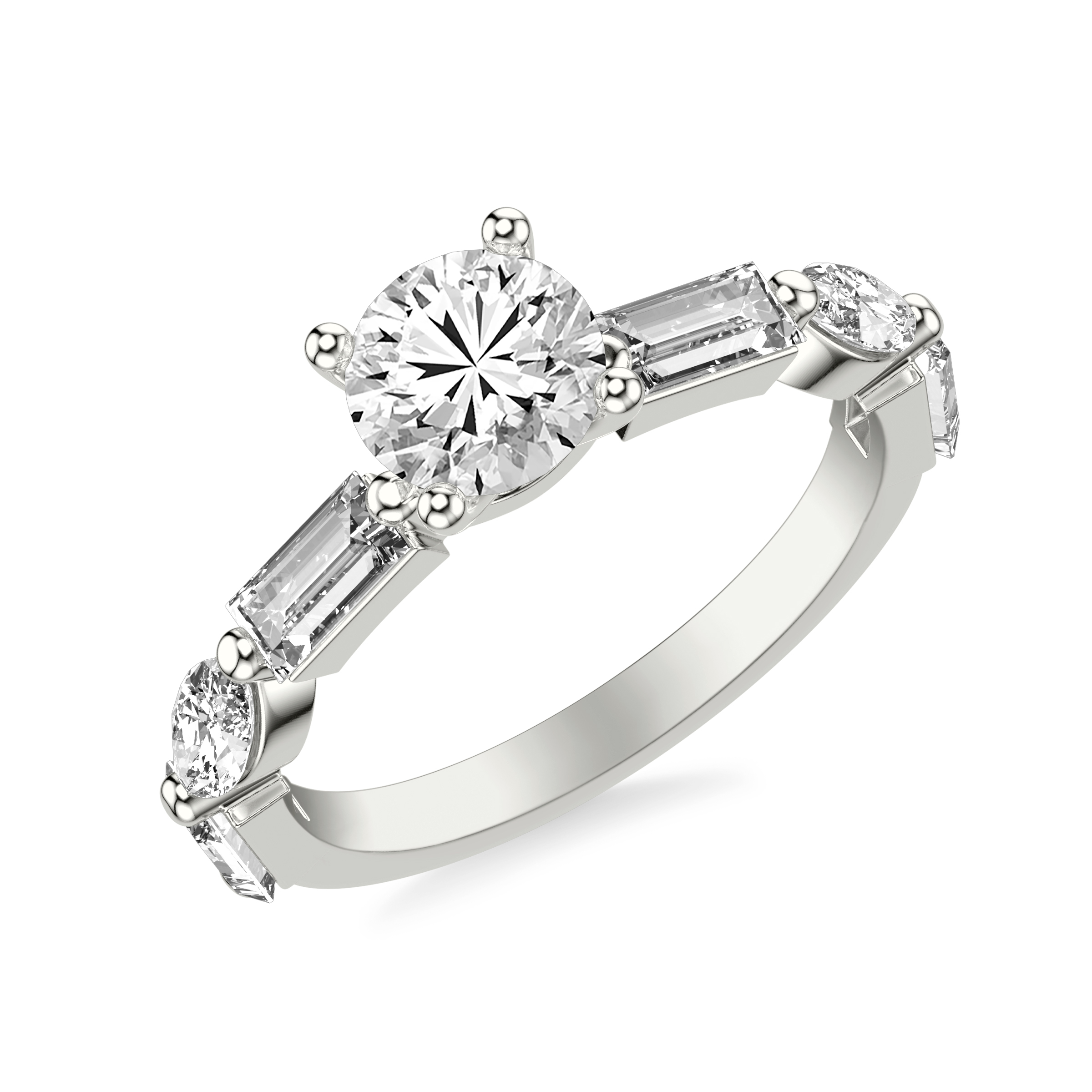 Leeds Baguette and Marquise Lab Engagement Ring