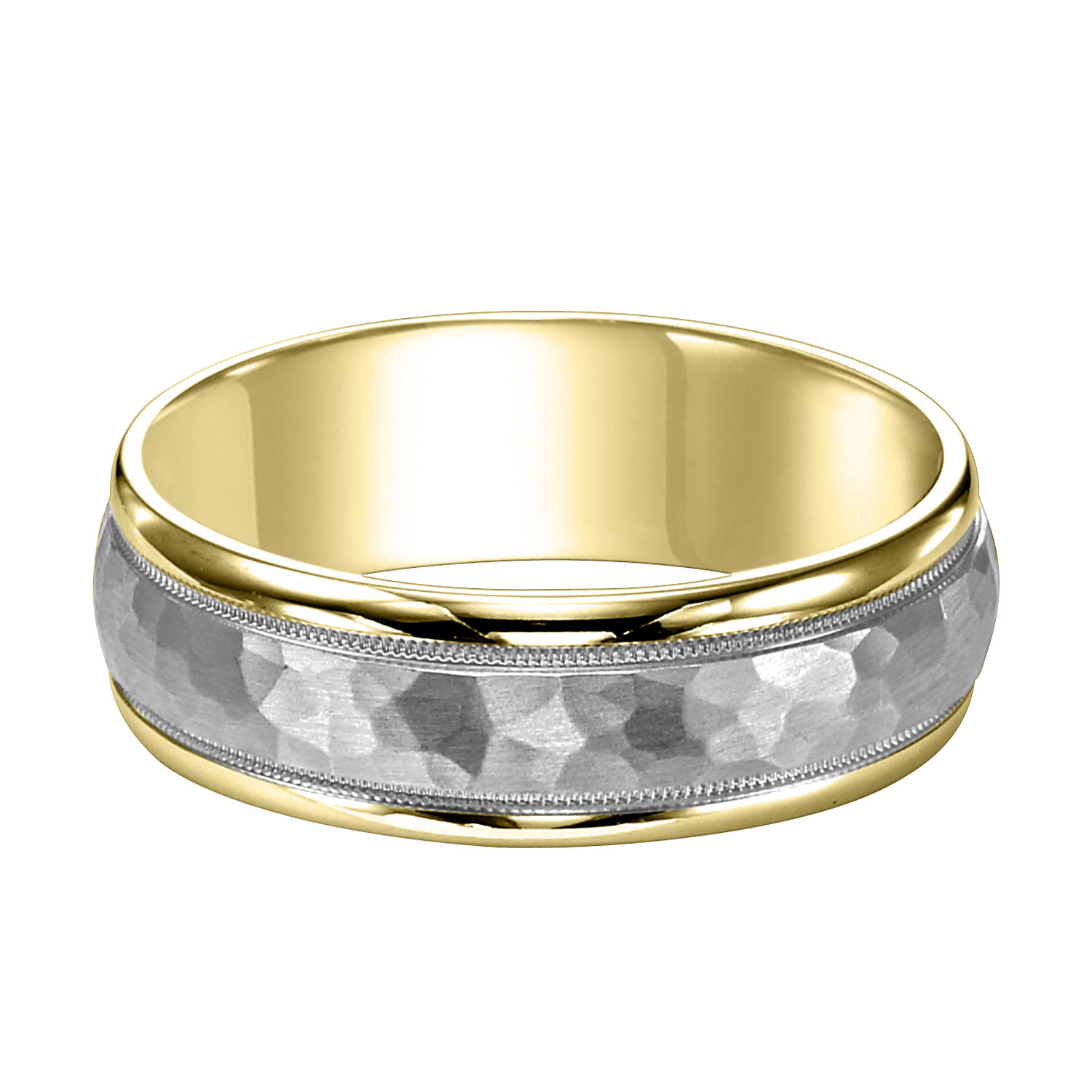 Hammered Finish Two-Tone Wedding Band (7mm)