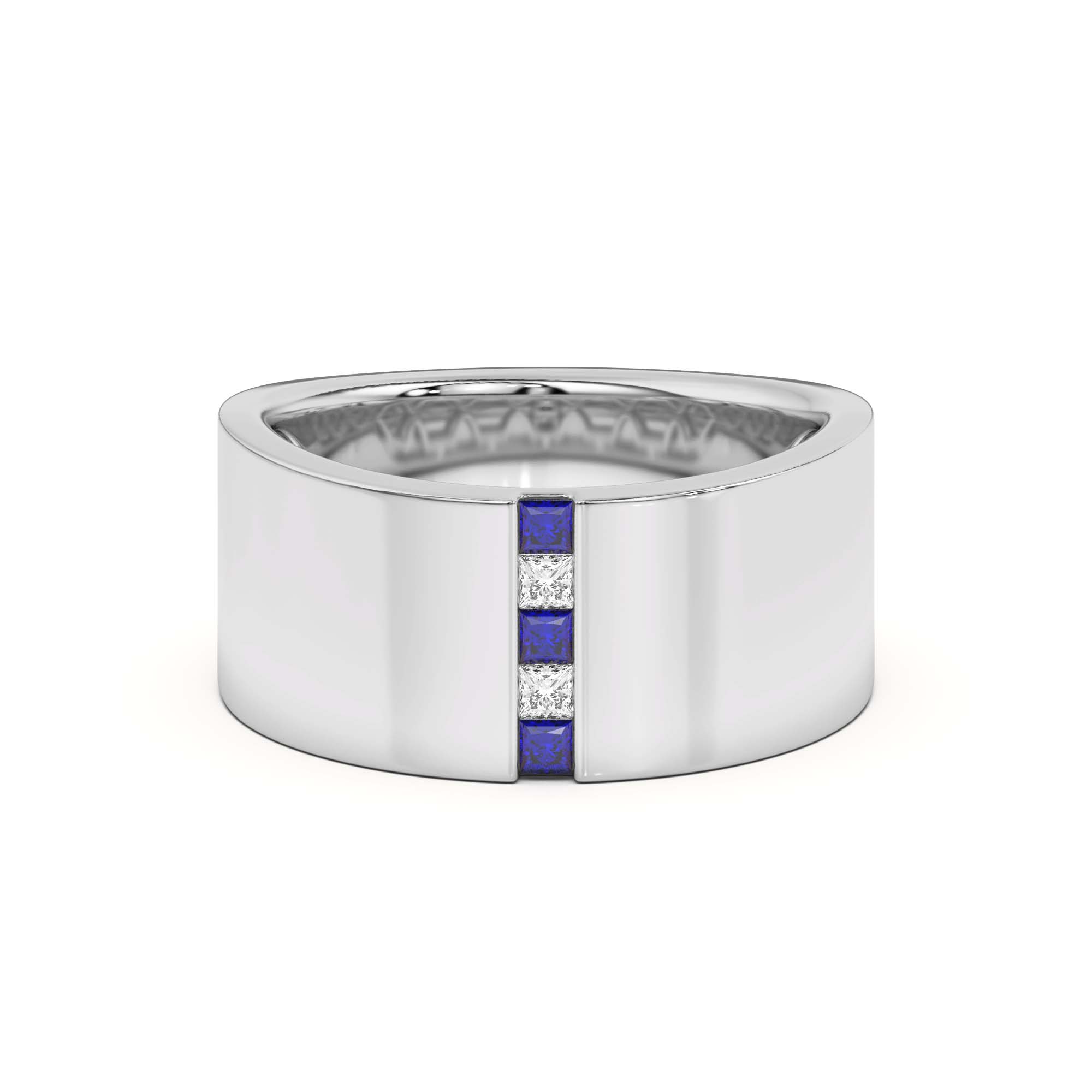 Princess-Cut Sapphire And Diamond Wide Band