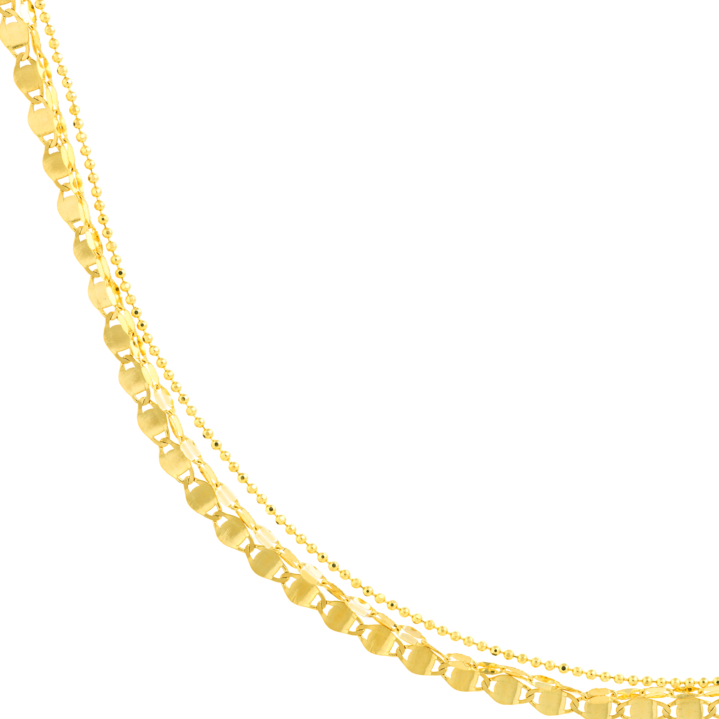 Mixed Chain Style Triple Strand Gold Necklace