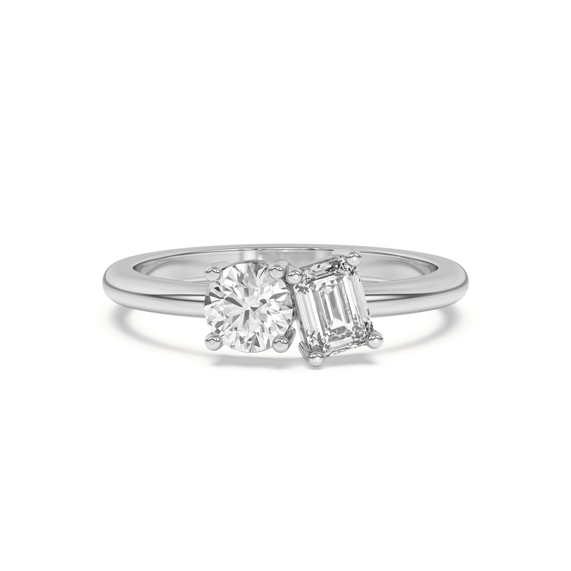 Toi et Moi Round and Emerald Lab Ring (1.00 cttw)
