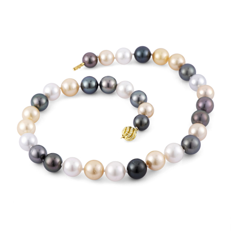Tahitian Black Pearl and Golden South Sea Pearl Necklace (11-13mm)
