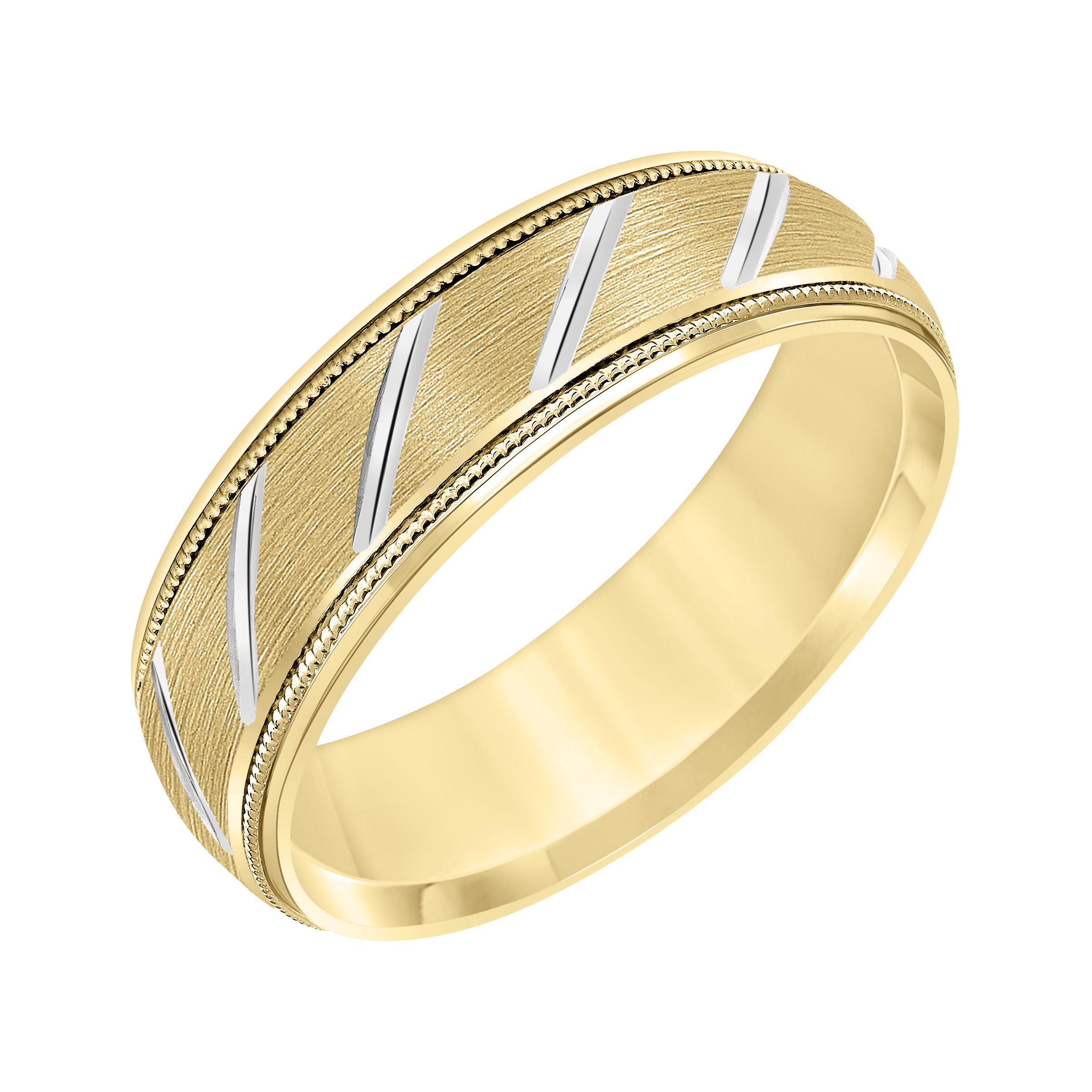 Two-Tone Carved Brush Swiss Diagonal Cut Band (6.5mm)