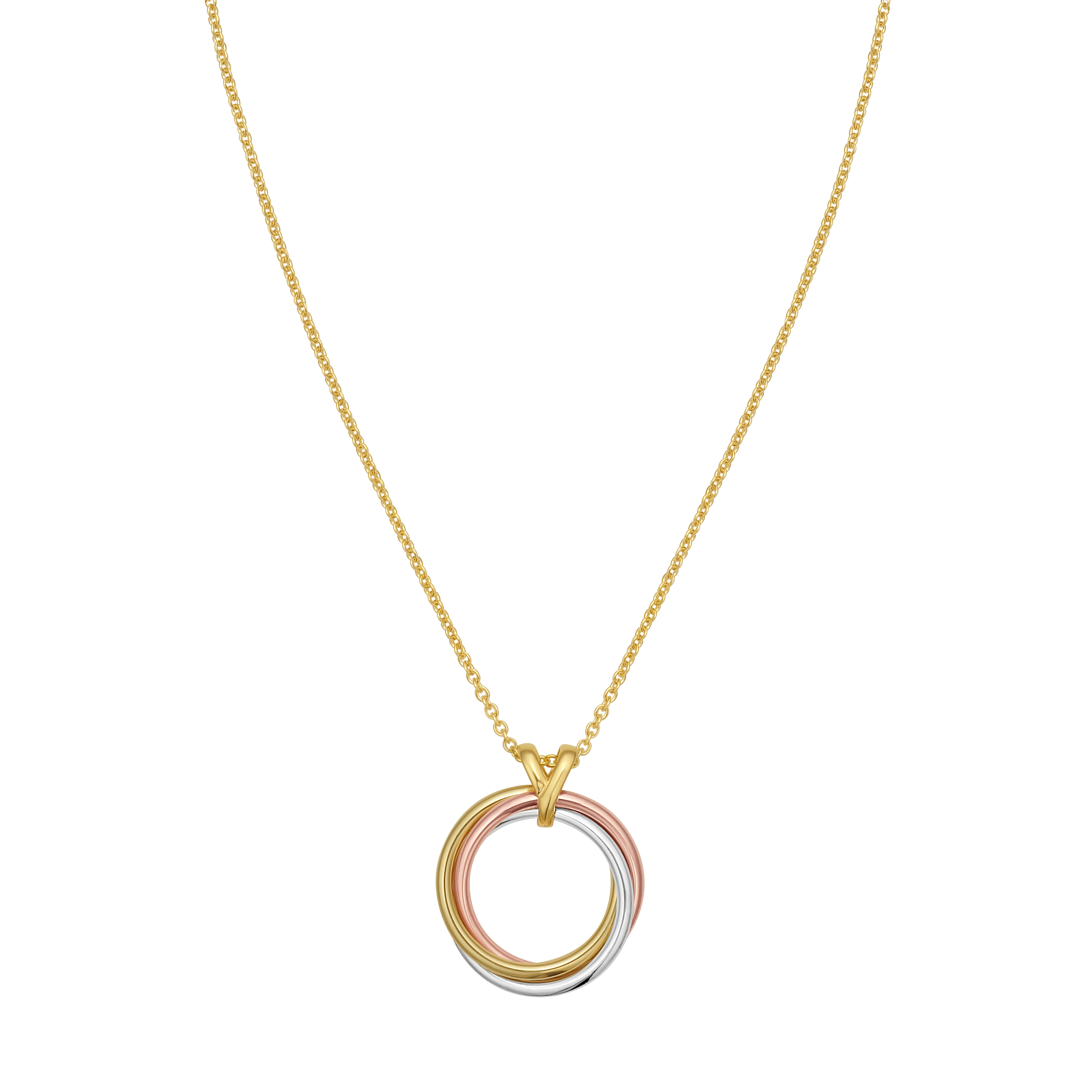 Tricolor Interlocking Rings Gold Necklace