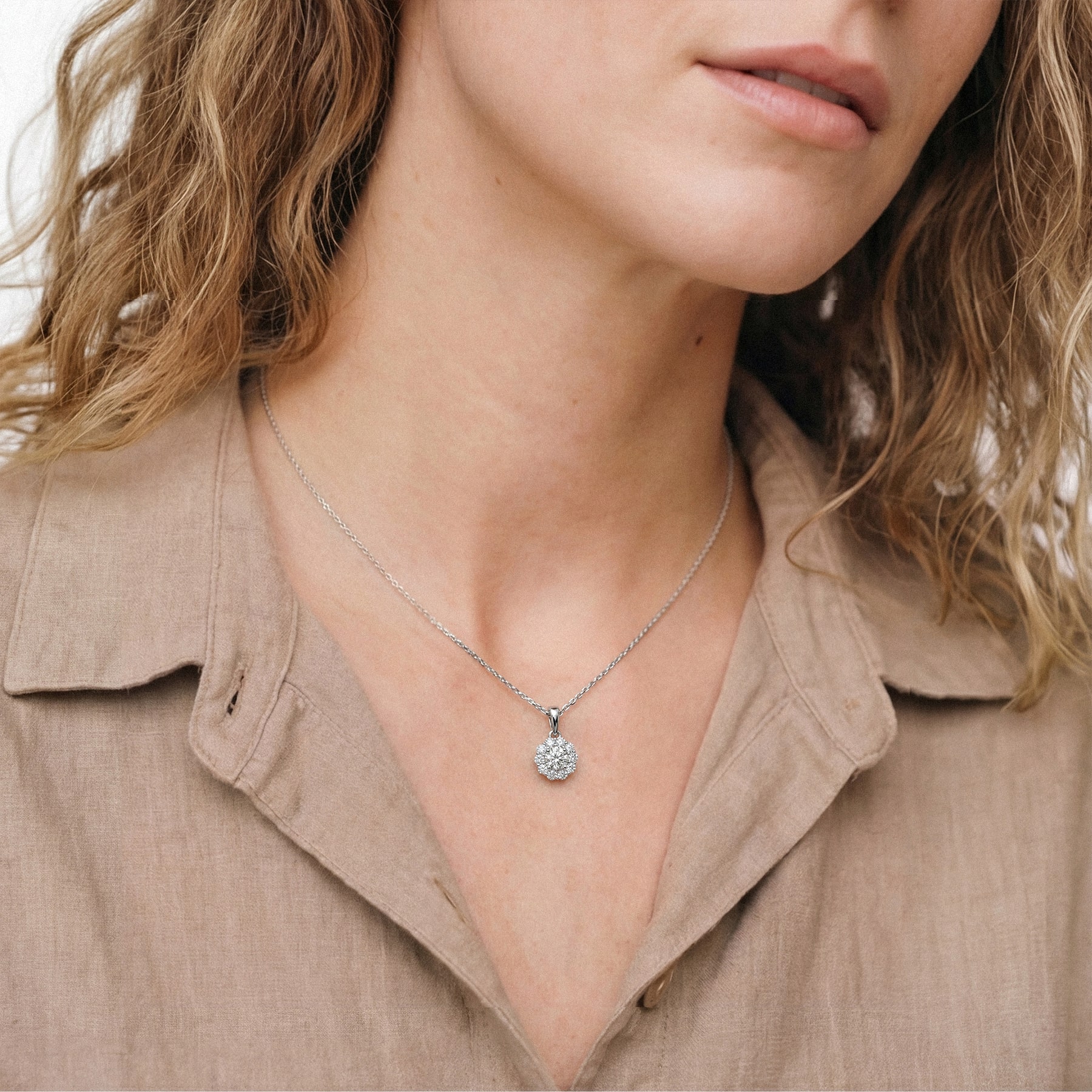 Lab Diamond Halo Necklace