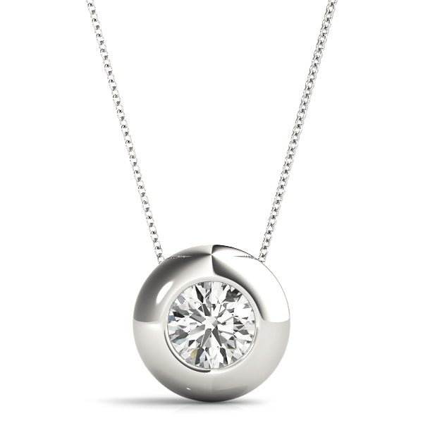 Round Diamond Solitaire Wide Bezel Necklace
