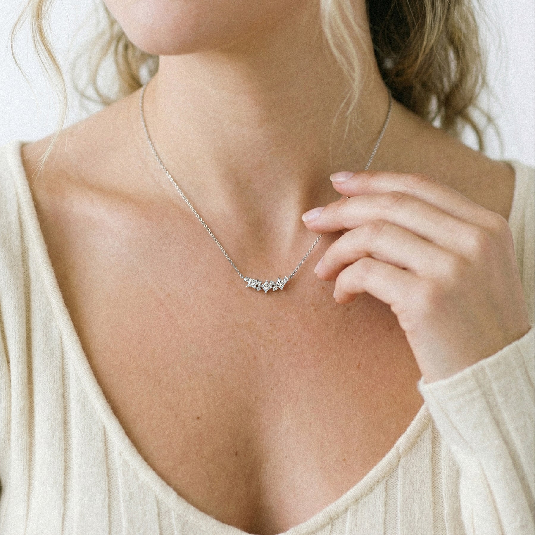 Alternating Princess-Cut and Round Lab Diamond Necklace