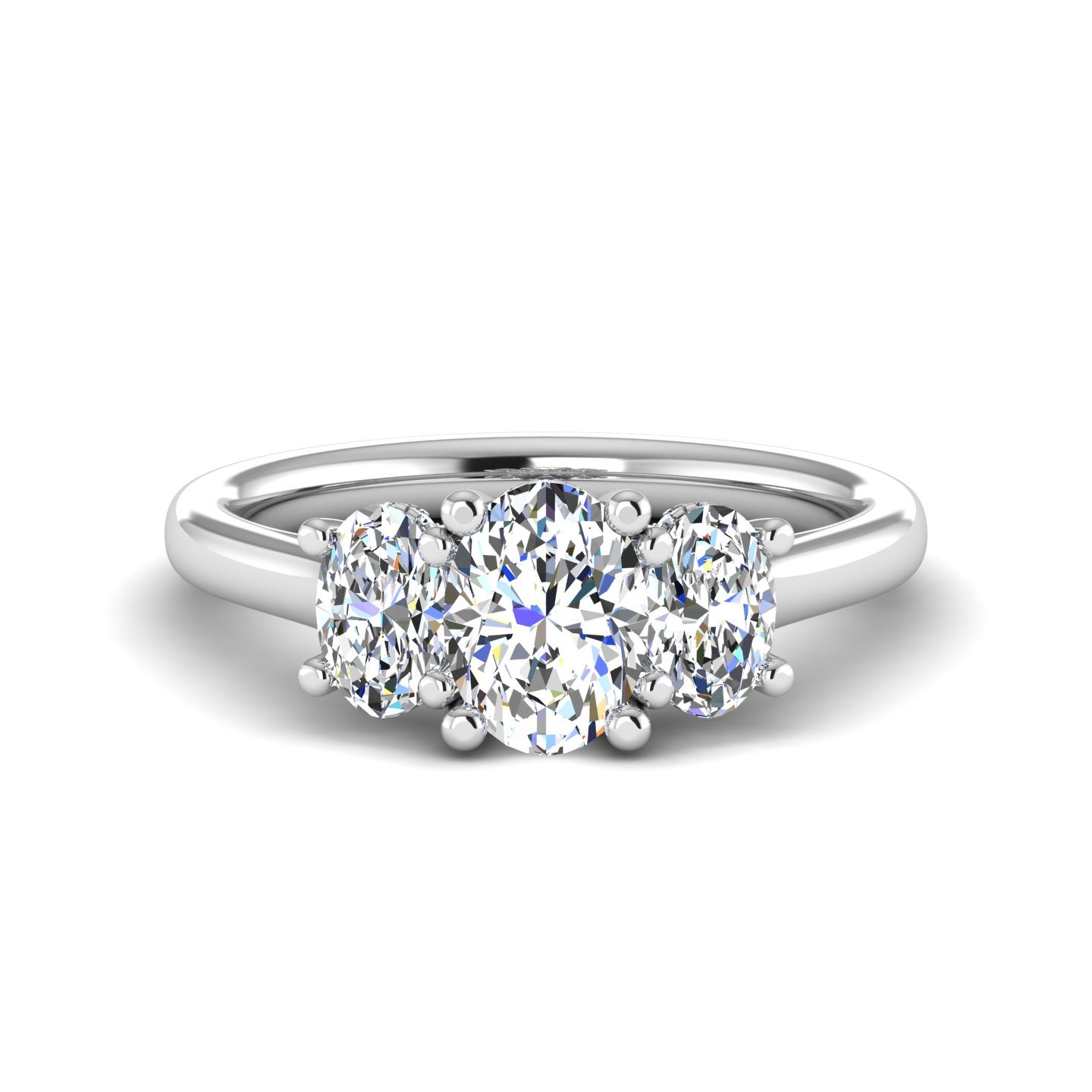 Miranda Oval Three-Stone Hidden Halo Engagement Ring