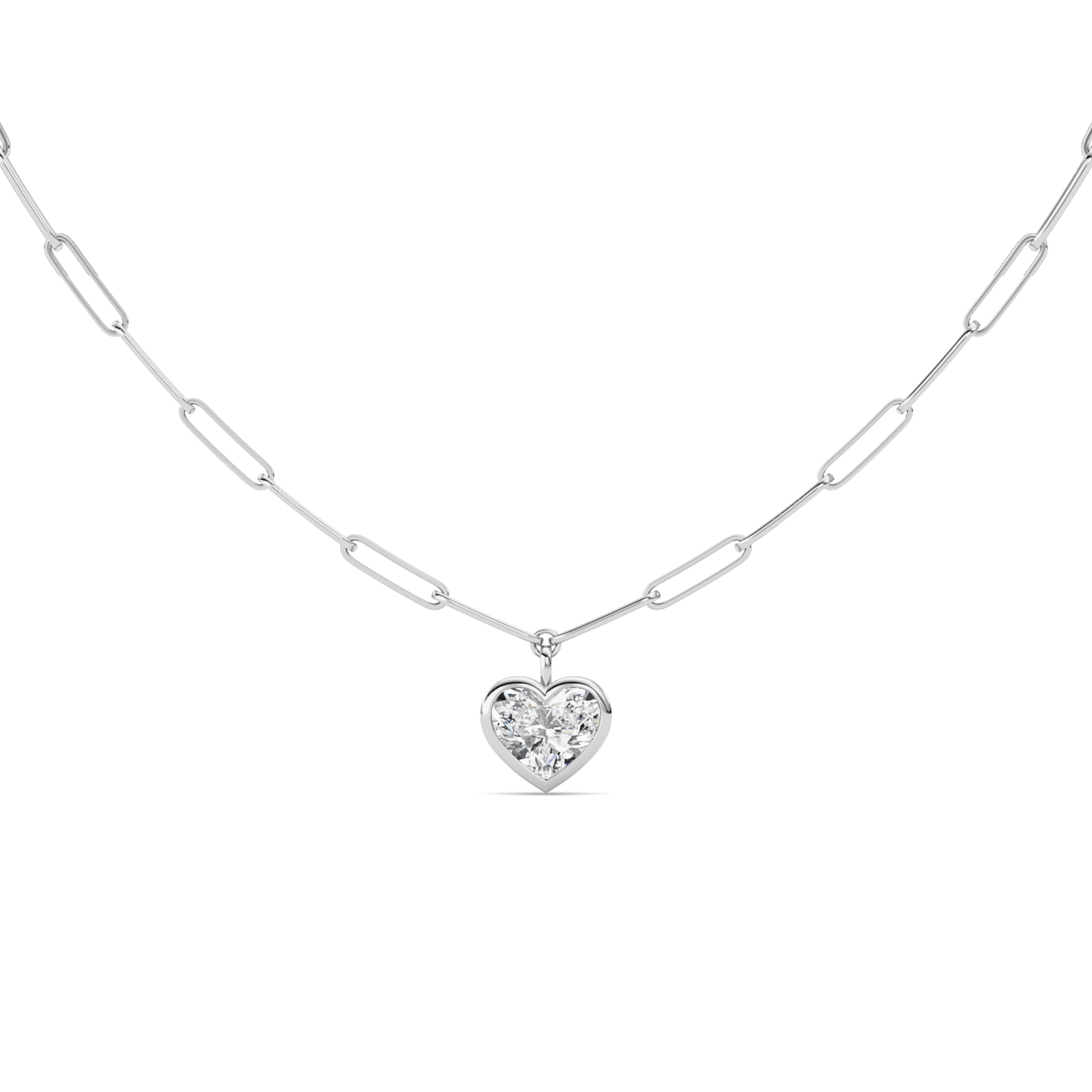 Paperclip Chain Bezel Heart Lab Diamond Necklace (4.00 ct.)