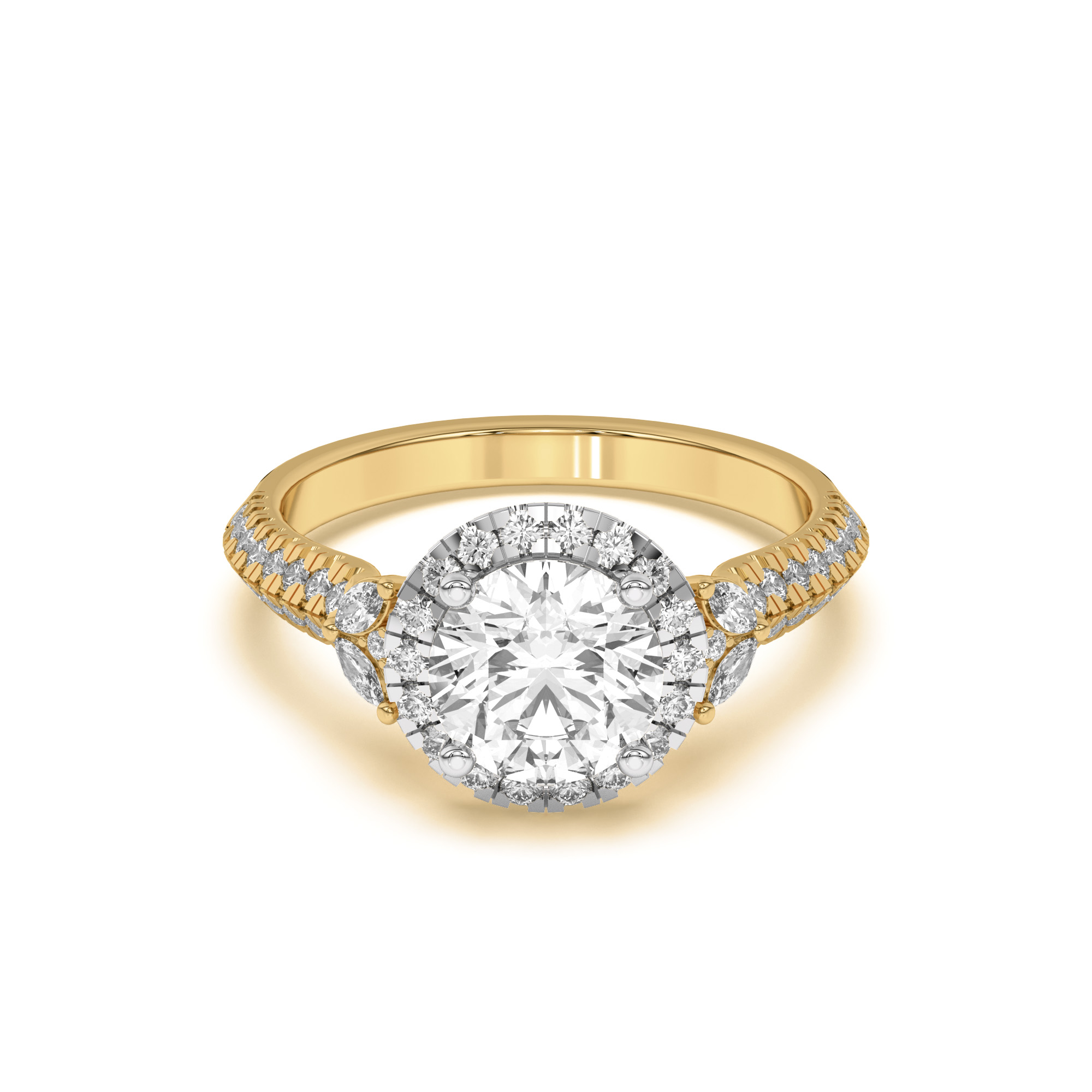 Anja Pave Knife-Edge Cluster Halo Two-Tone Engagement Ring