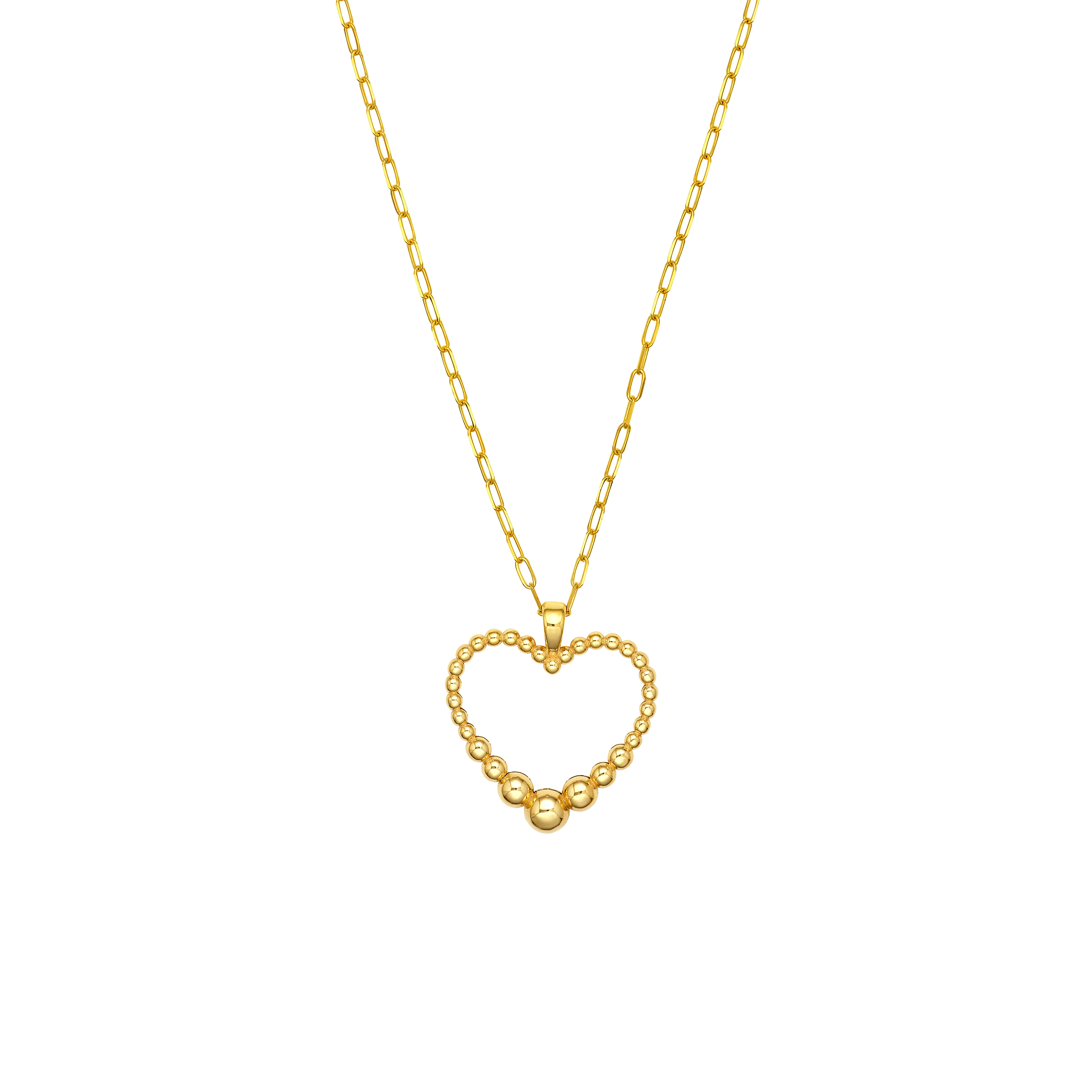 Graduated Bead Heart Gold Necklace