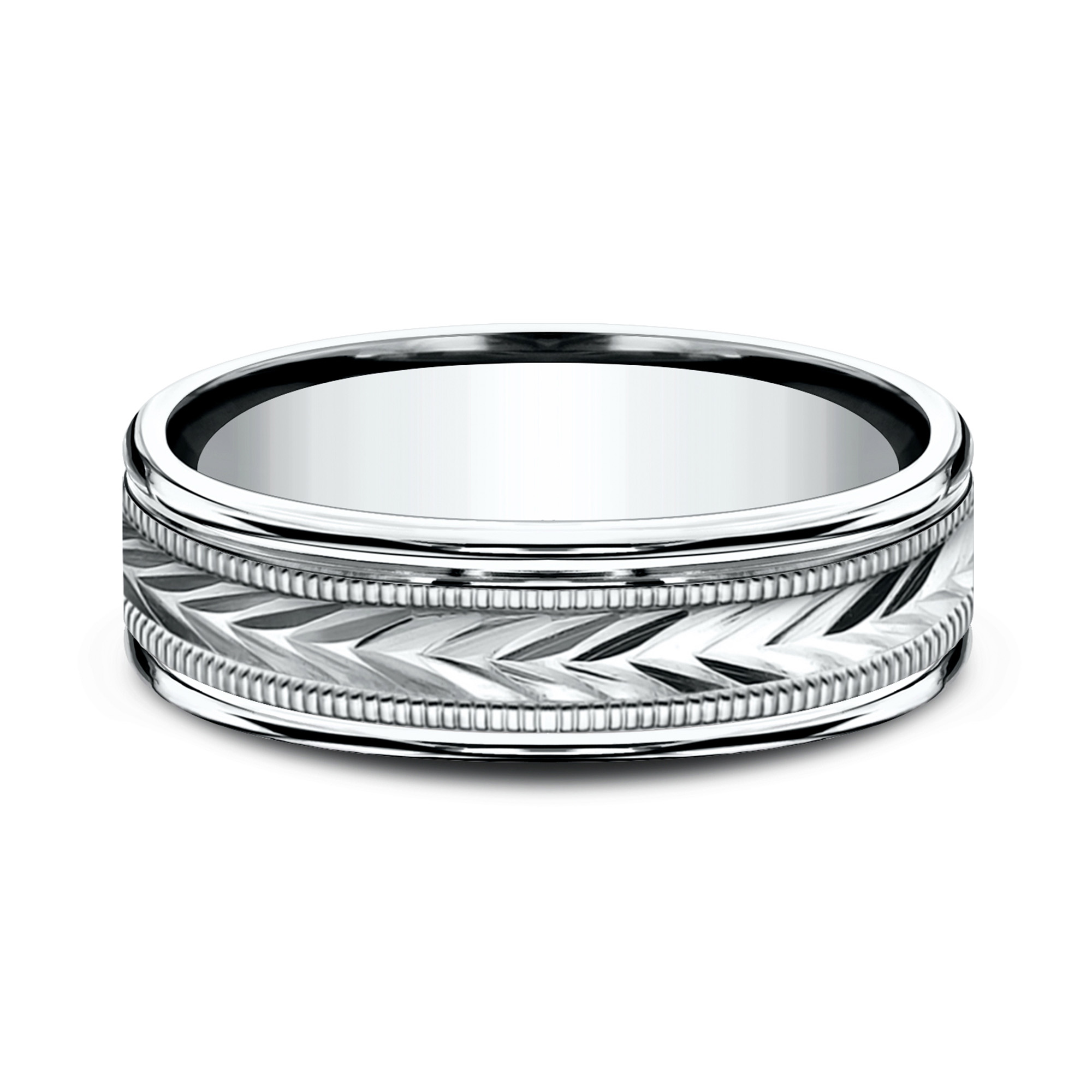 Etched Grain Beveled Edge Lightweight Comfort-Fit Band (6.5mm)