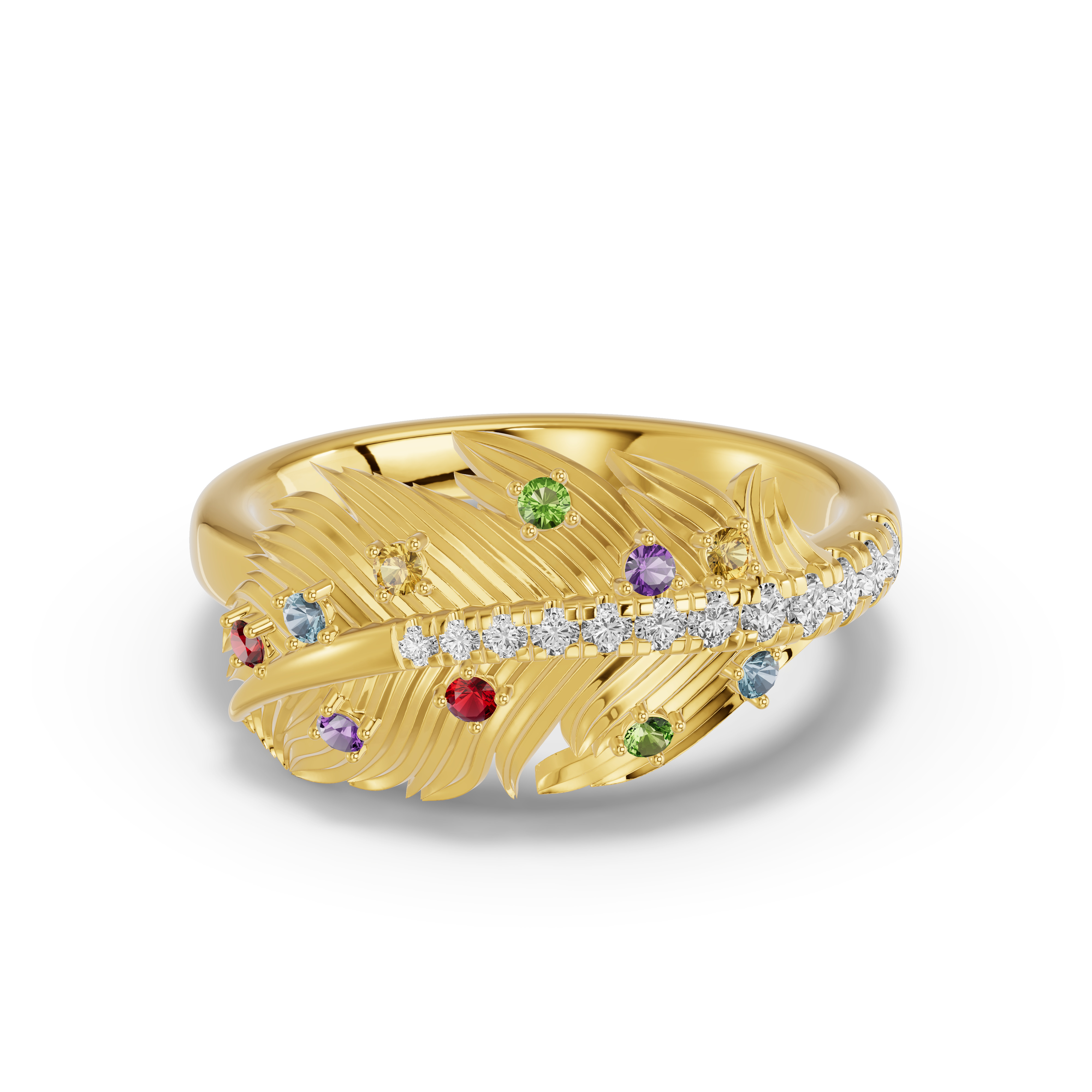 Feather Drift Diamond and Gemstone Ring