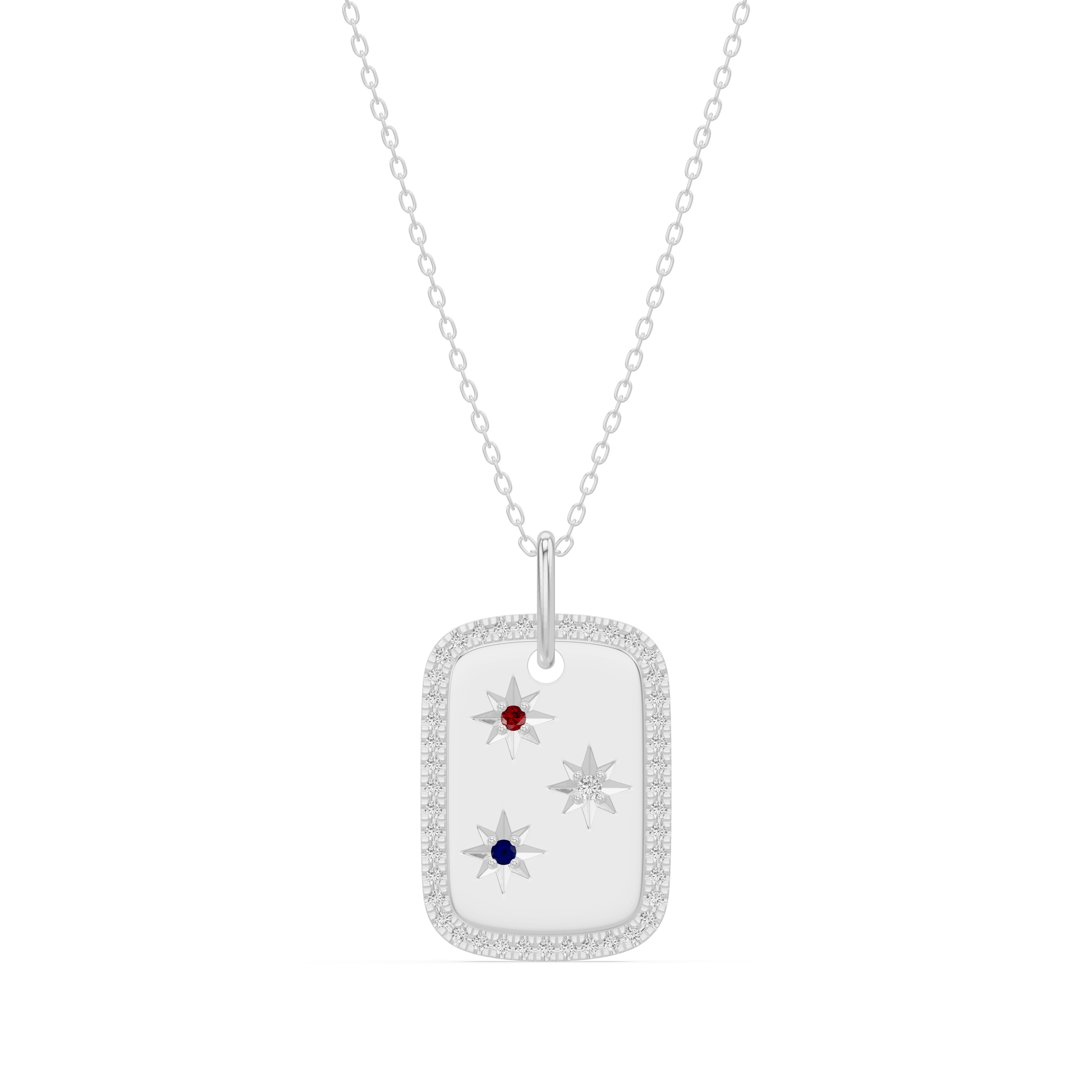 Star-Set Pave Dog Tag Diamond Necklace