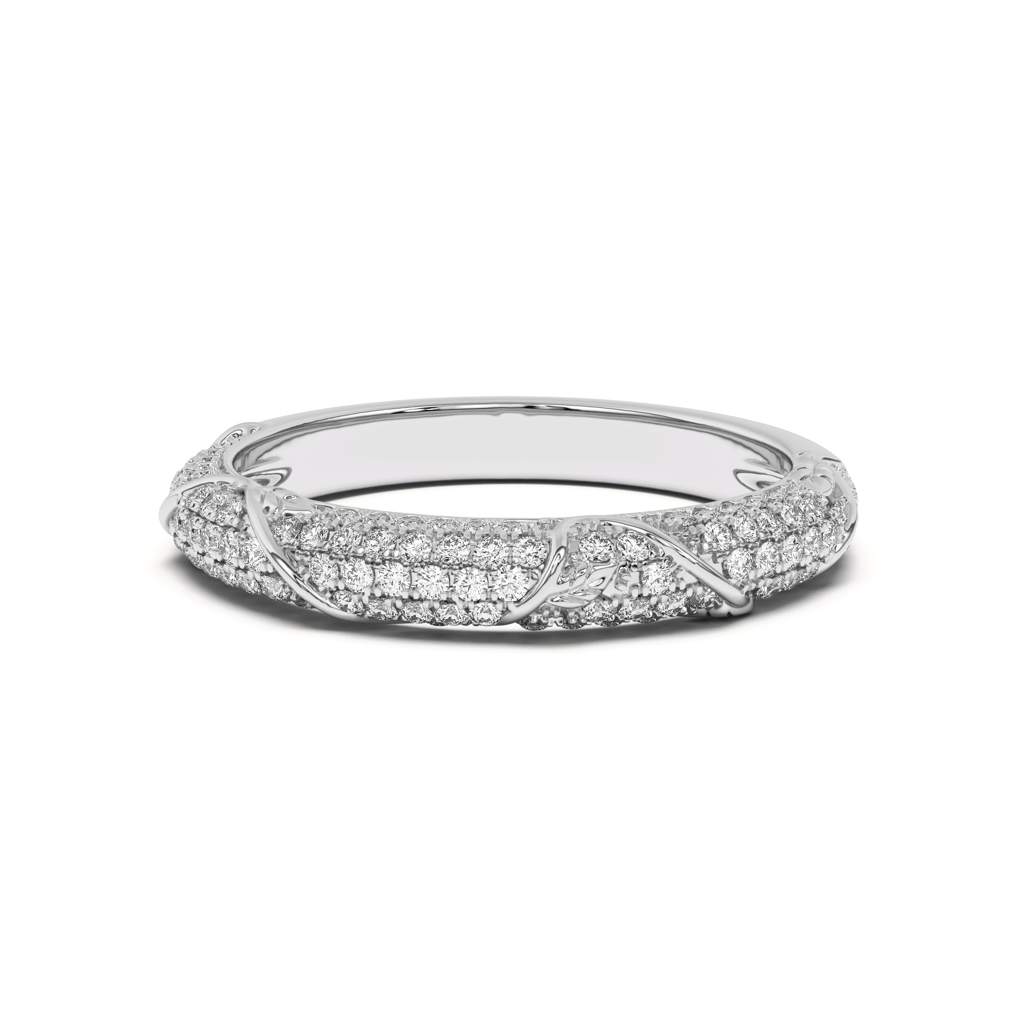 Laurel Twisting Vine And Leaf Pave Band