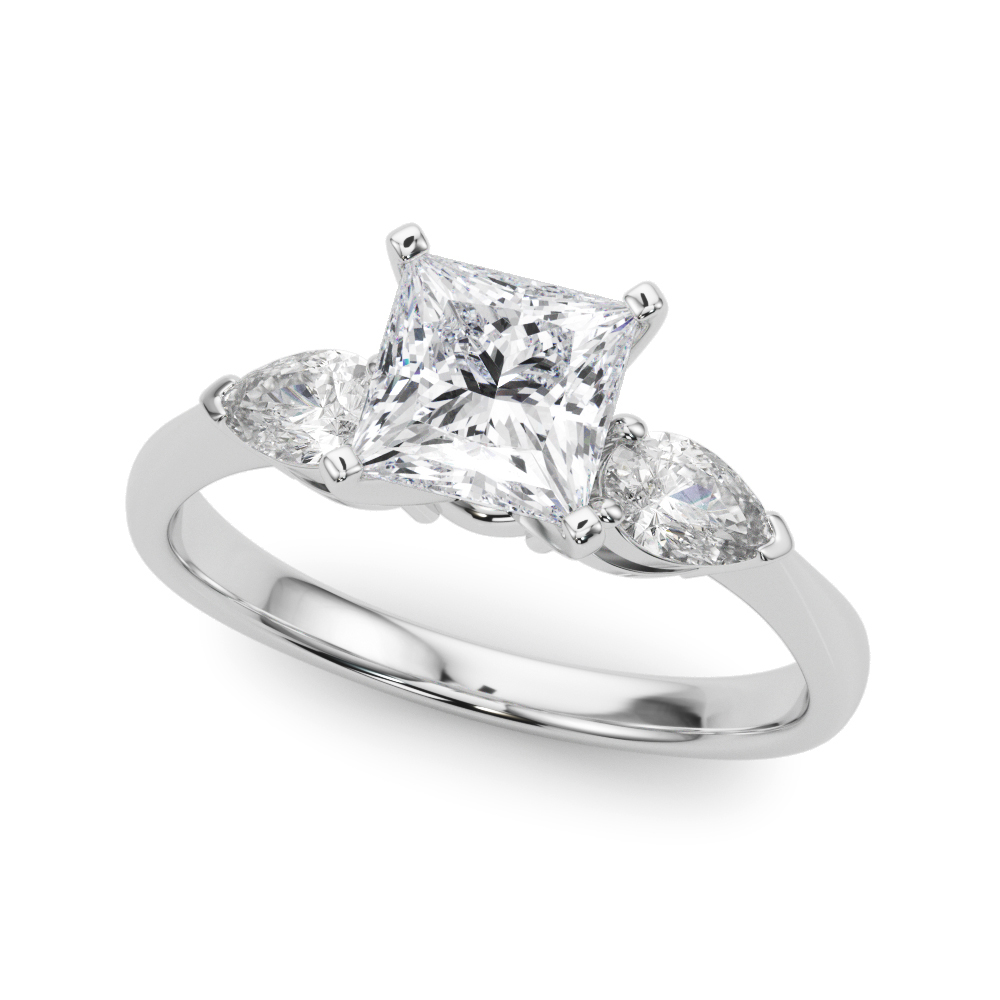 Oksana Three Stone Engagement Ring With Pear Shape Side Diamonds