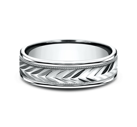 Etched Grain Beveled Edge Comfort-Fit Band (6mm)