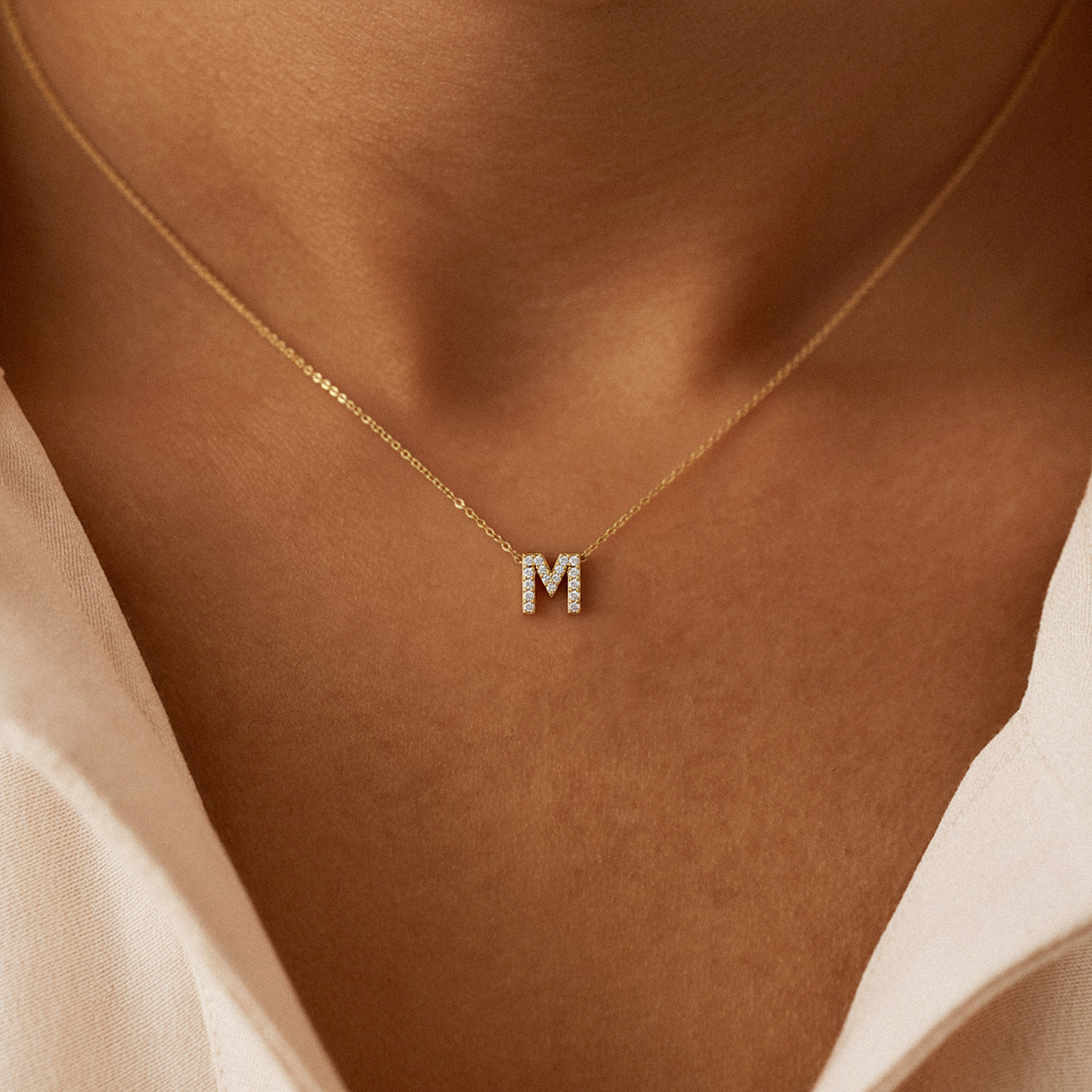 Petite Diamond Initial Necklace - A