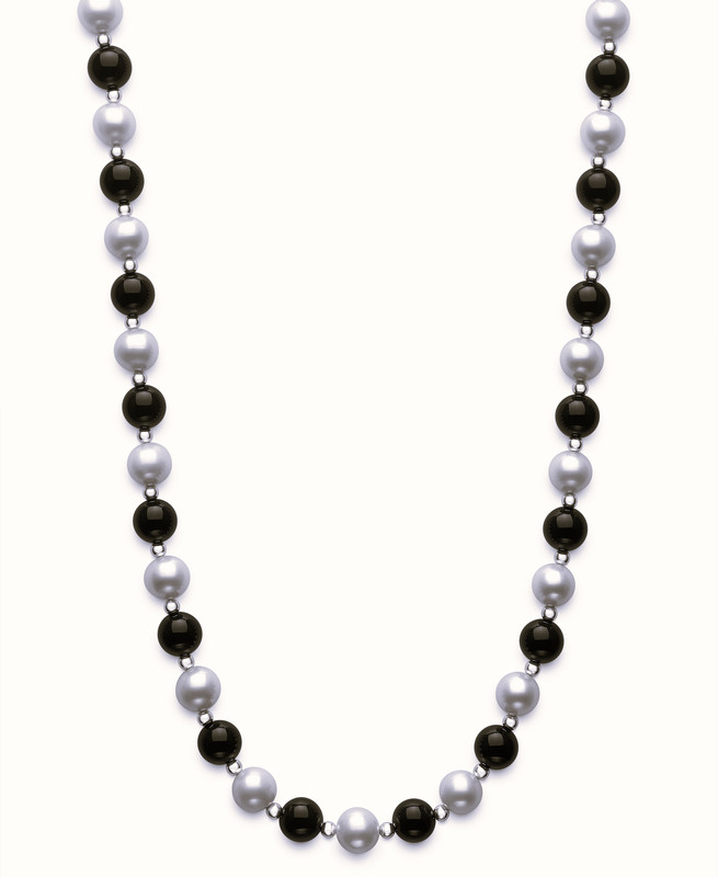 Freshwater Pearl and Black Onyx Silver Necklace (7-8 mm)