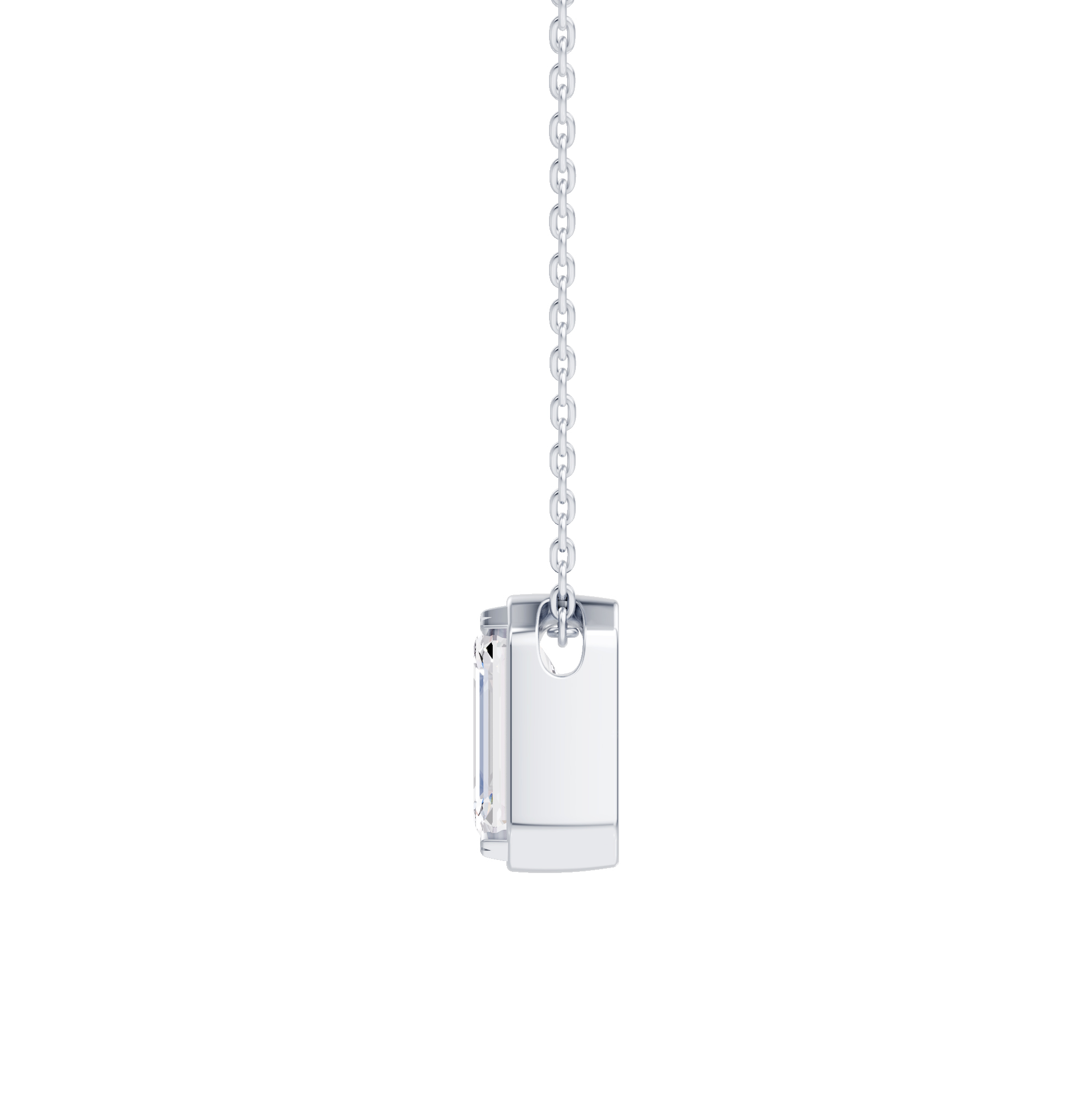 Floating Emerald-Cut Diamond Bezel Necklace
