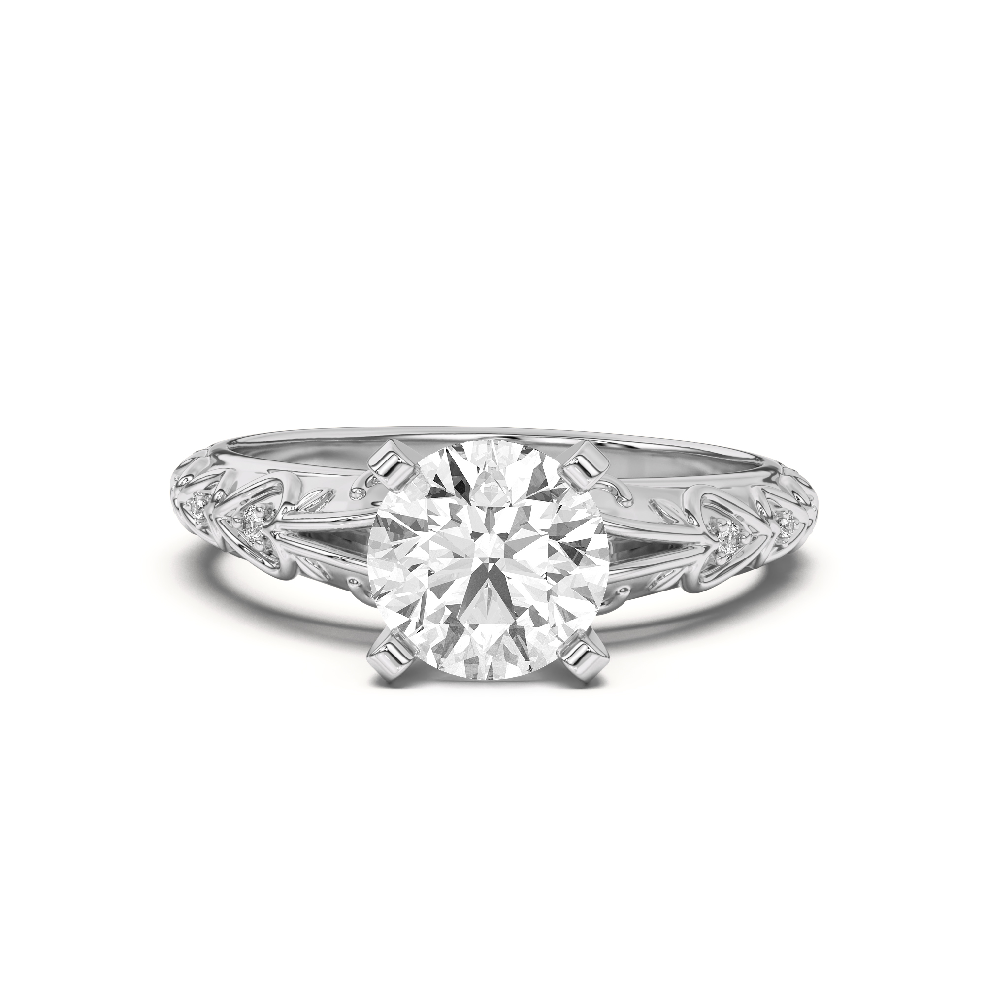 Kathryn Pave Heart Scroll Engagement Ring
