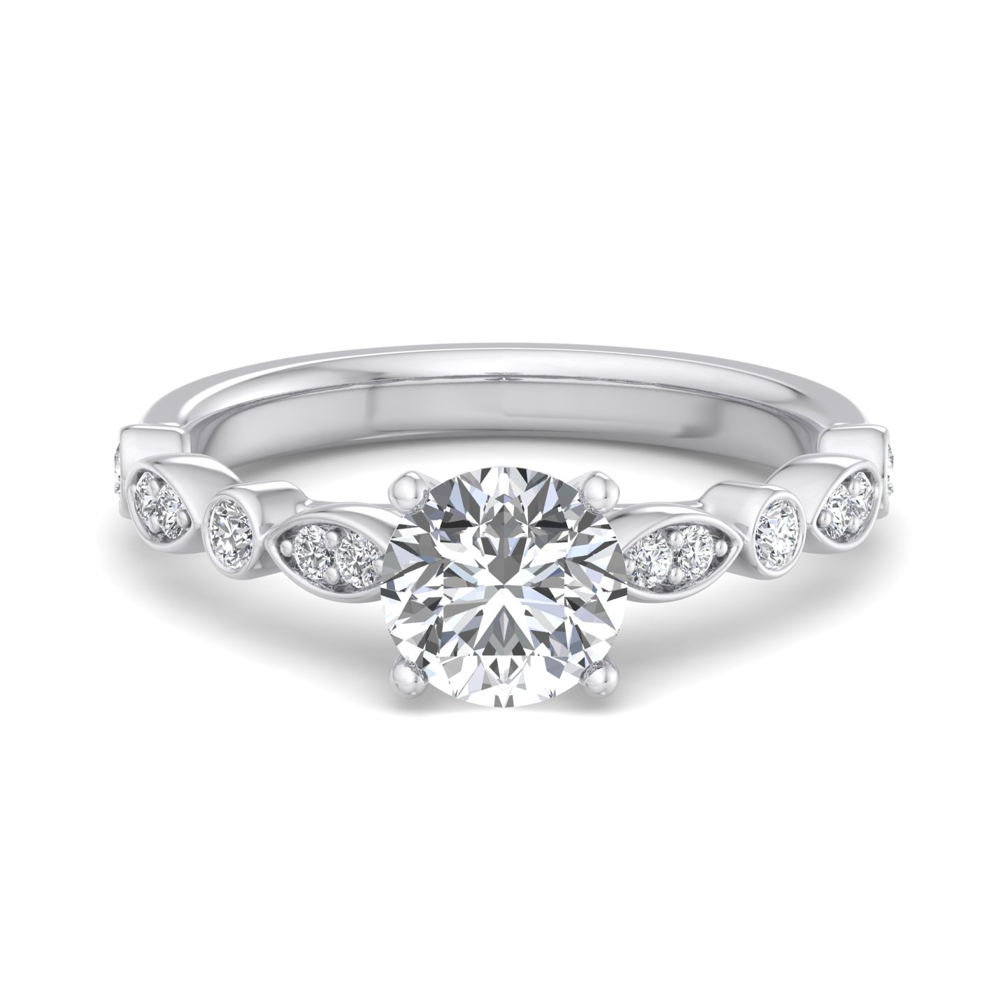 Avery Alternating Mq/Rd Diamond Engagement Ring