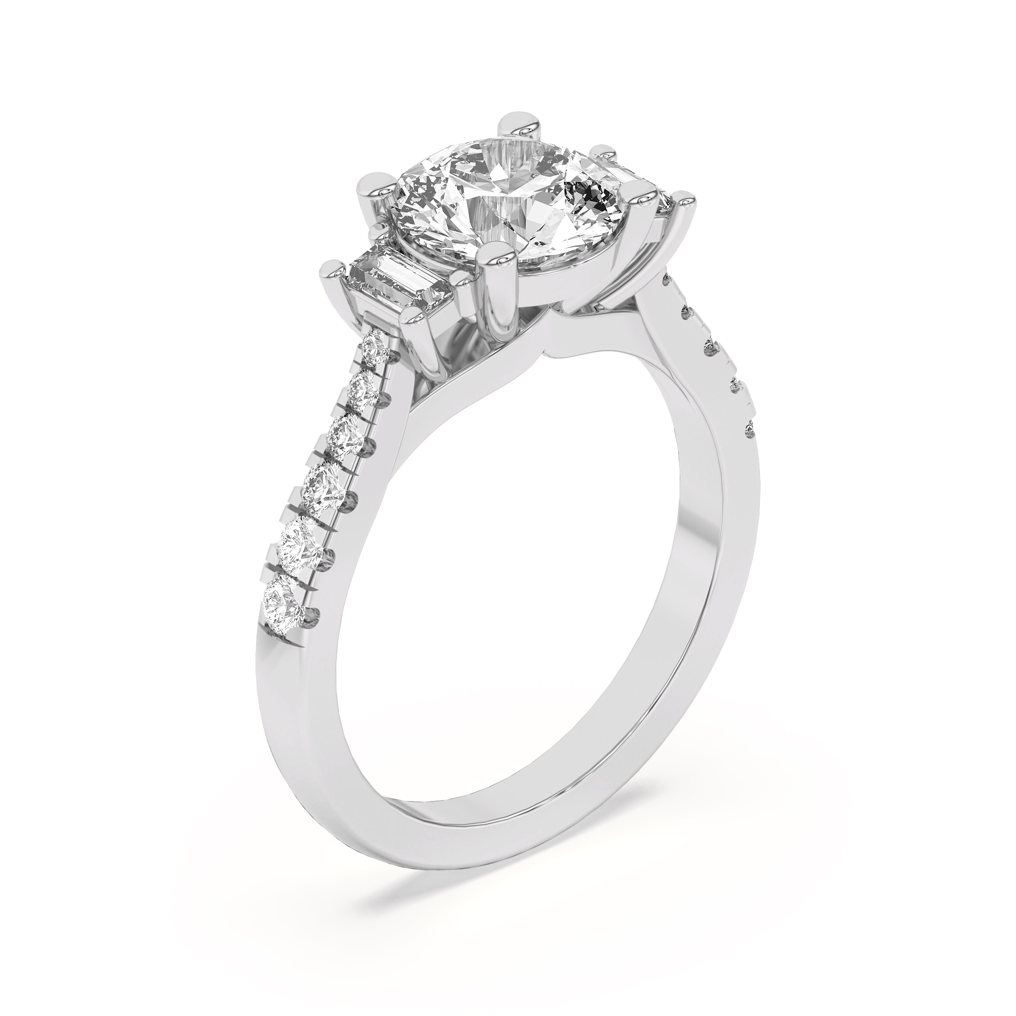 Trielle Pave Emerald Accent Three-Stone Ring