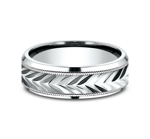 Etched Grain Beveled Edge Comfort-Fit Band (7mm)