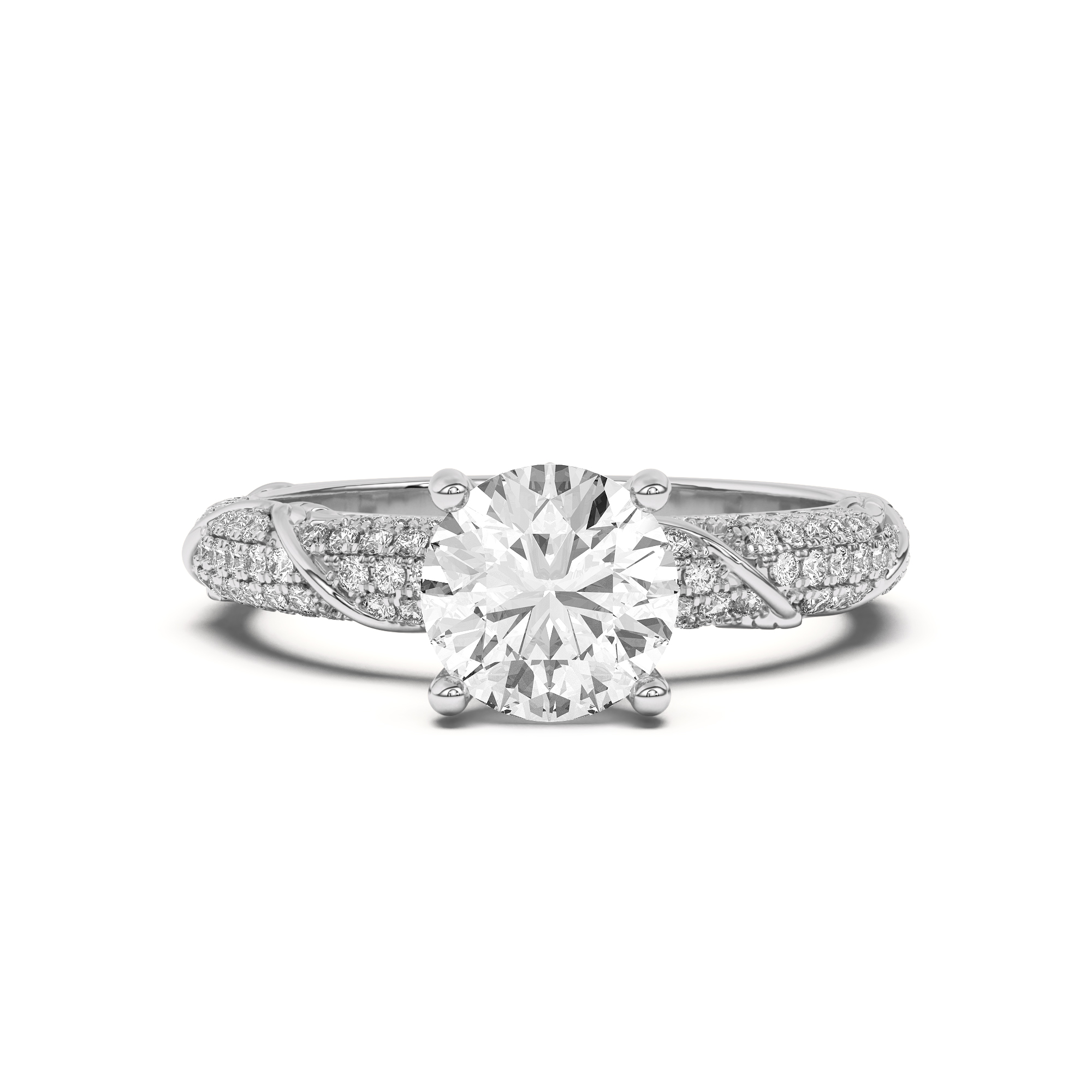 Laurel Twisting Vine And Leaf Pave Engagement Ring