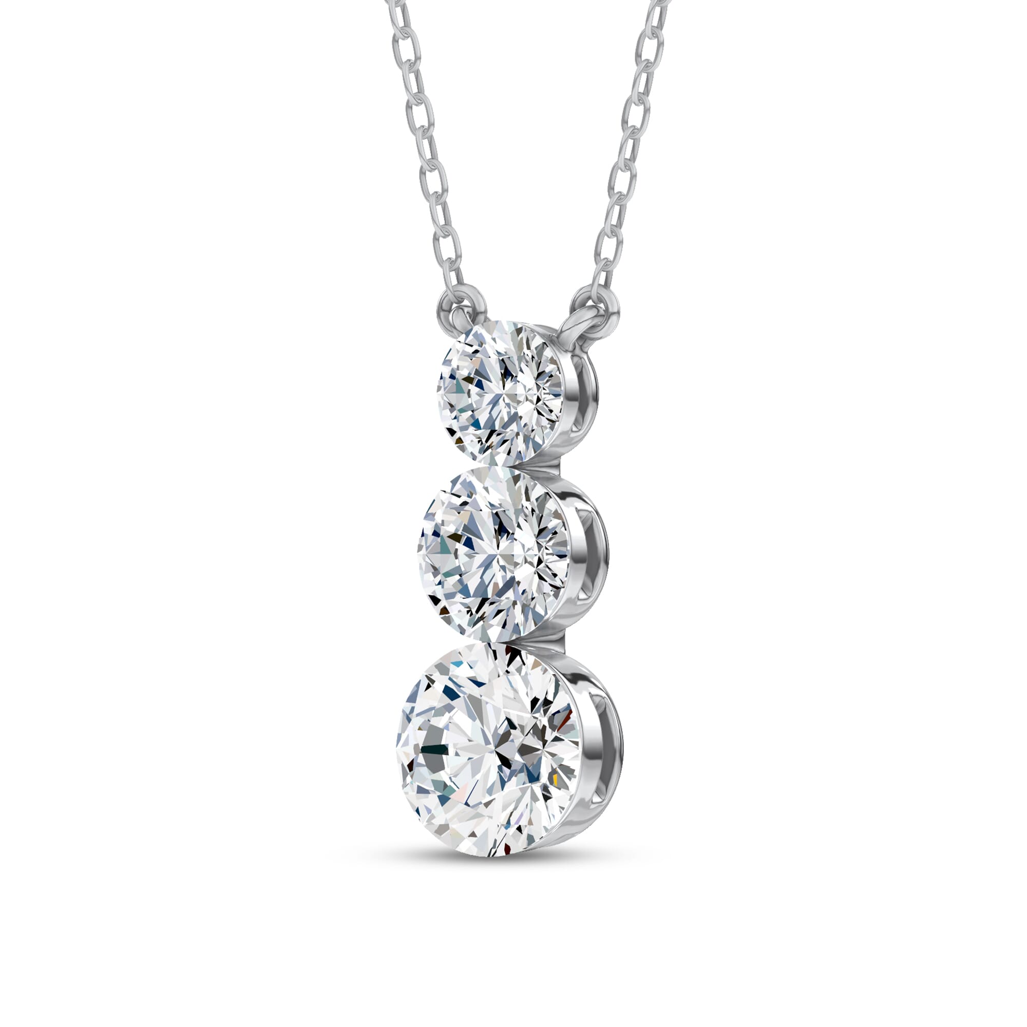 Invisible-Set Three-Stone Lab Diamond Necklace