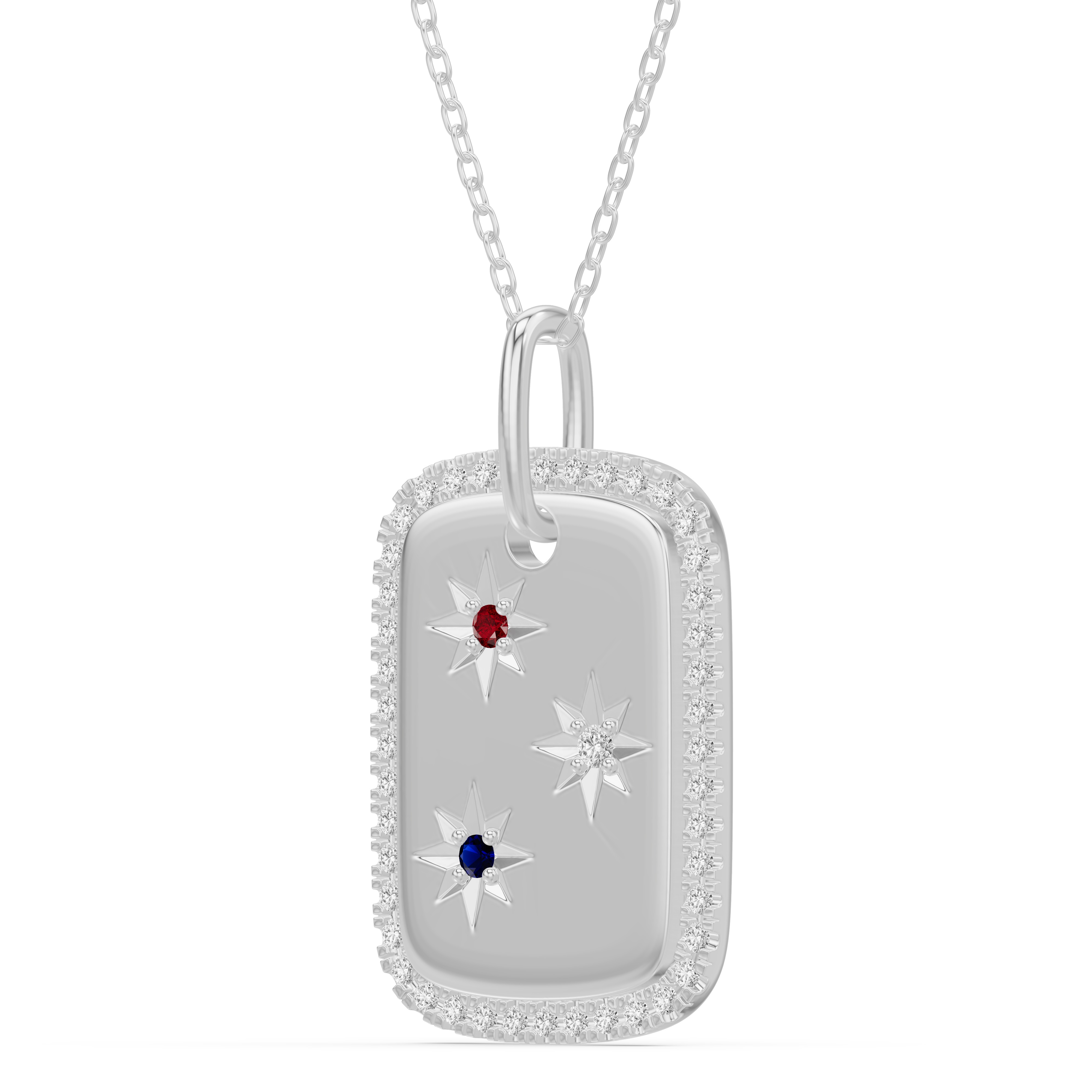 Star-Set Pave Dog Tag Diamond Necklace