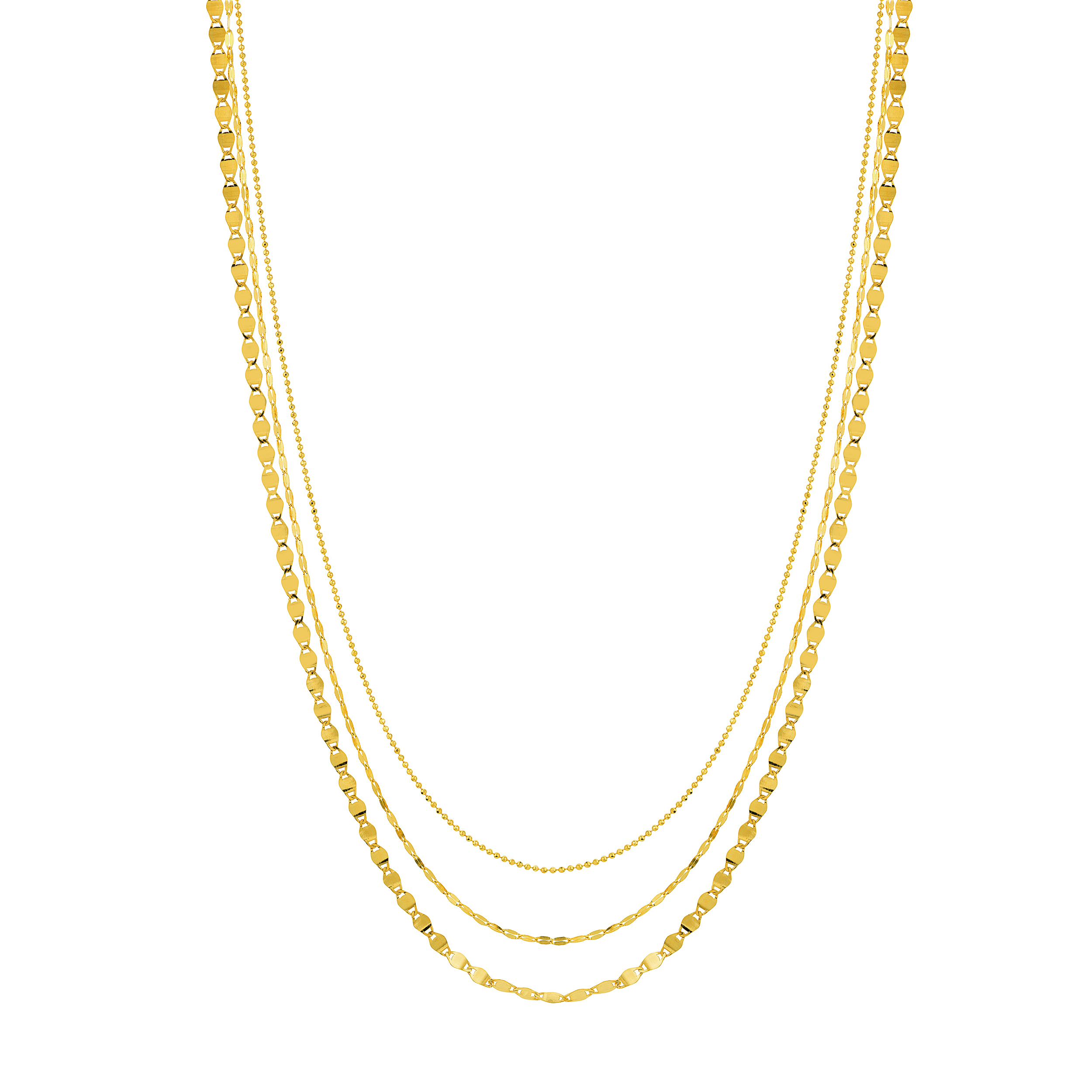 Mixed Chain Style Triple Strand Gold Necklace