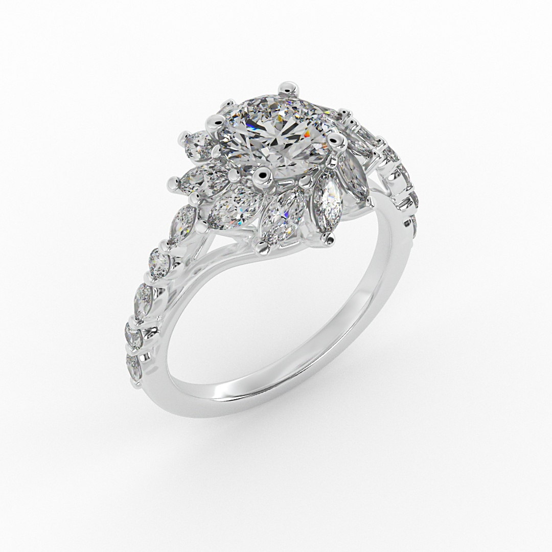 Melissa Marquise Floral Halo Engagement Ring