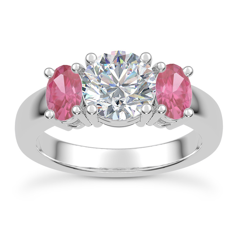 Mavrica Oval Pink Sapphire Three-Stone Engagement Ring