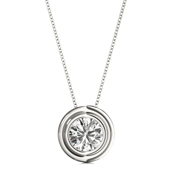 Round Diamond Solitaire Fluted Bezel Necklace