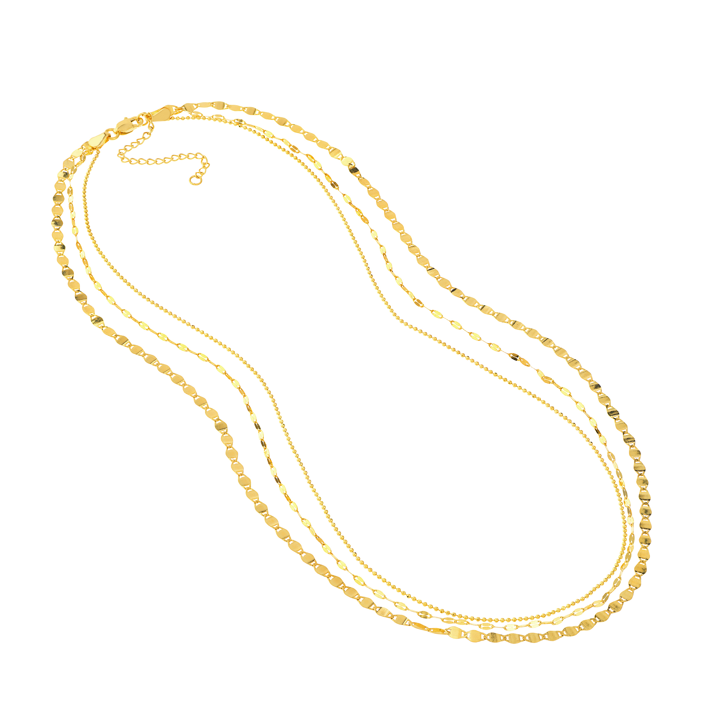 Mixed Chain Style Triple Strand Gold Necklace
