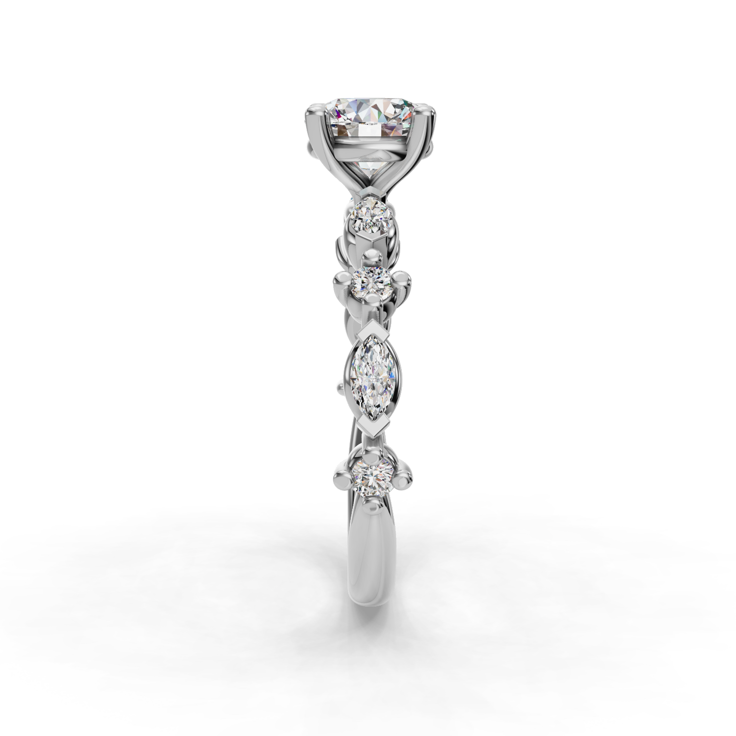 Aravelle Classic Marquise And Round Diamond Engagement Ring