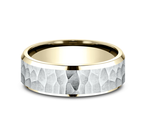 Hammered Bevel Two-Tone Comfort-Fit Band (7mm)