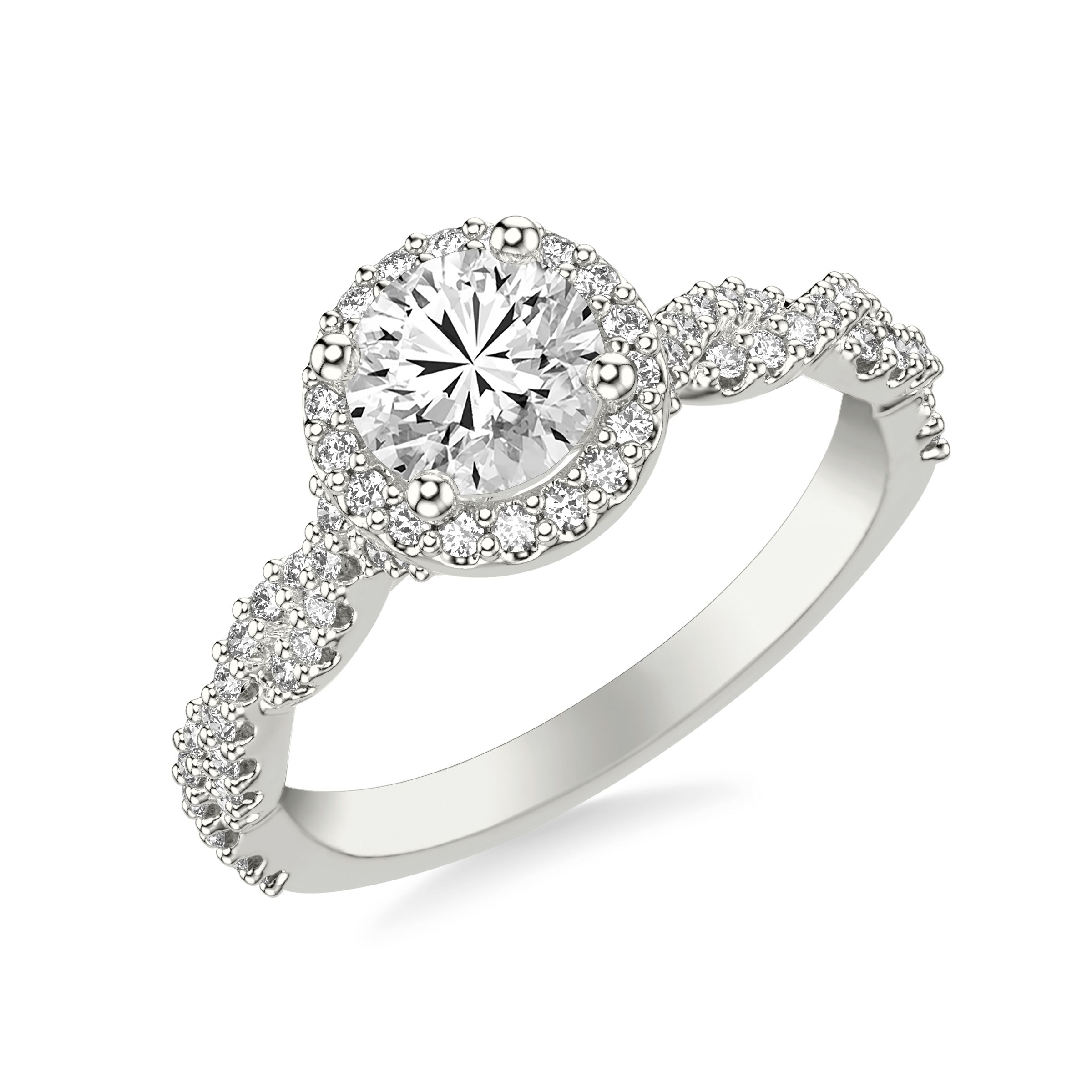 Elsa Halo with Twisted Pave Band Engagement Ring